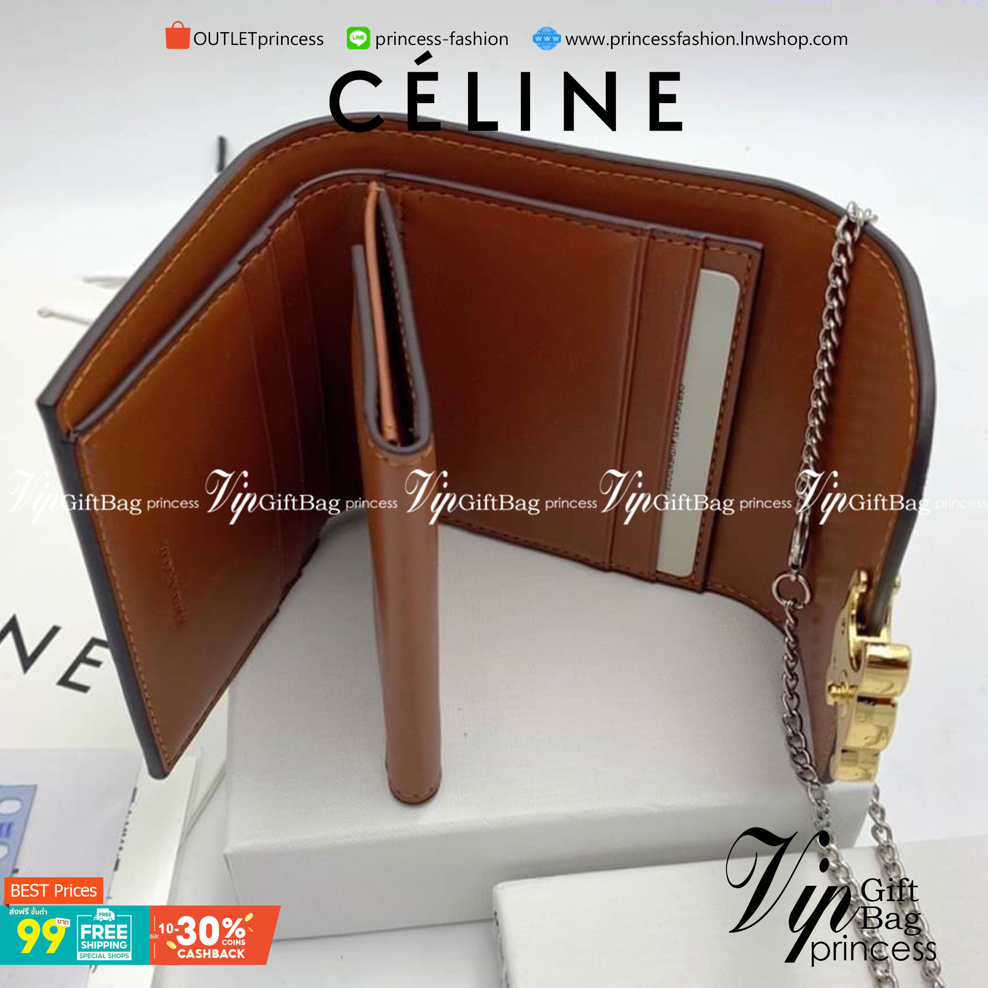 มาใหม่ 4 แบบพร้อมส่ง ที่นี่ที่เดียวเลยค่า CELINE SHORT WALLET VIP GIFT WITH PURCHASE GWP วัสดุ Triomphe Canvas หนังขึ้นลาย Signature Brand สวยอยู่ทรงมีโลโก้ด้านหน้าเปิดปิดด้วยฝาพับกระดุมแม่เหล็ก ภายในมีช่องแบ่งหลายช่อง มีช่องใส่บัตรหลายช่อง มีช่องใส่เหรีย