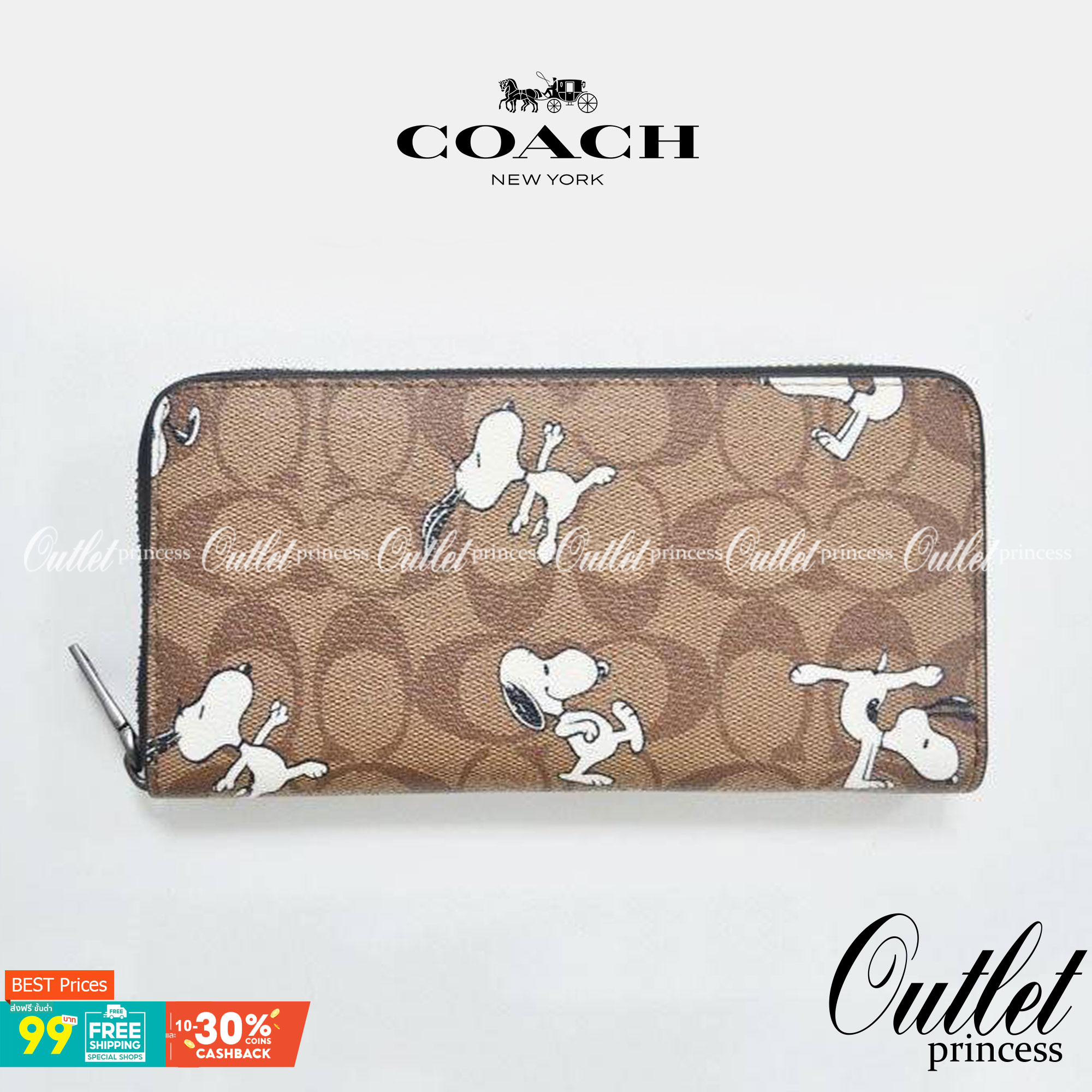 COACH C4327 COACH x PEANUT ACCORDION ZIP WALLET IN SIGNATURE CANVAS WITH SNOOPY PRINT คอลเลคชั่นใหม่ กระเป๋าสตางค์ใบยาว ลายสนูปพี น่ารักน่าใช้ สีคลาสสิค ใช้ได้ตลอดกาลไม่มีตกเทรนด์ วัสดุหนังแคนวาสเคลือบลาย ภายในใส่บัตรได้เยอะ มีช่องซิปแยก ใส่โทรศัพท์ได้ พก