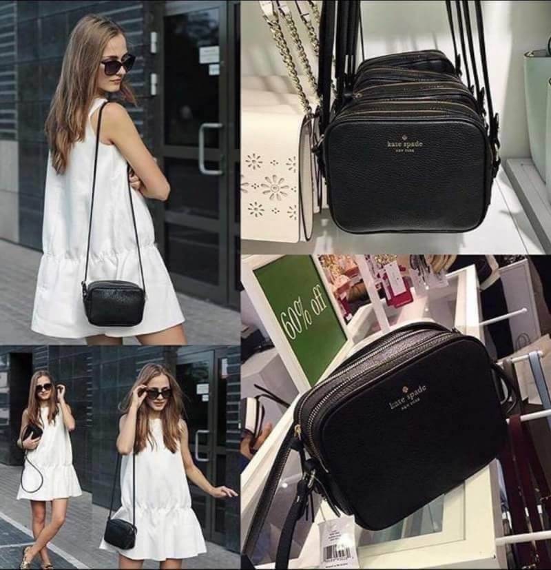 ของแท้ Kate Spade New York Mini Leather Shoulder Bag กระเป๋าสะพายขนาดมินิหนังสวยหรูอยู่ทรงด้านหน้าประดับโลโก้สีทอง