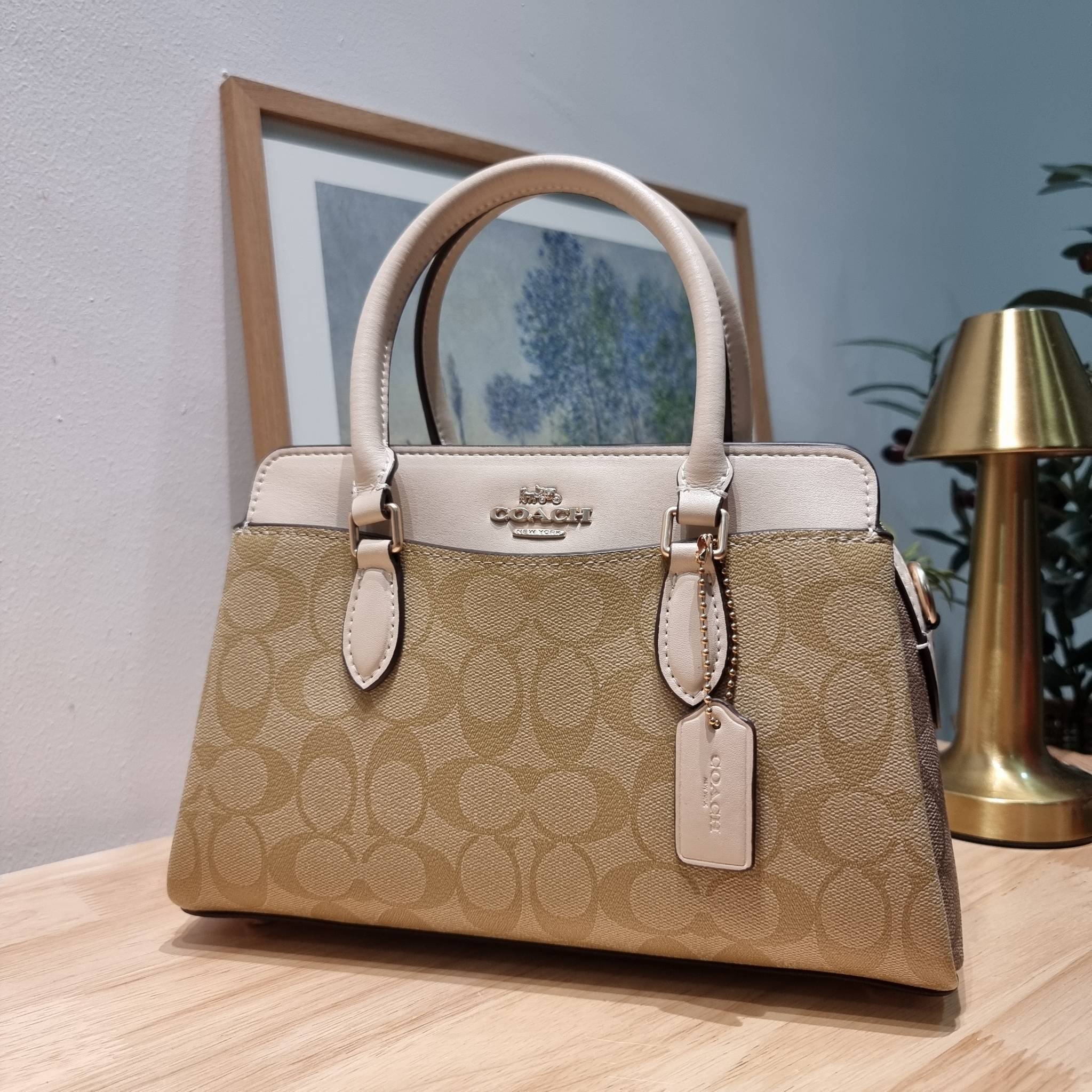 COACH MINI DARCIE CARRYALL IN BLOCKED SIGNATURE CANVAS CH503 พร้อมส่ง กระเป๋าสะพายทรงถัง ไซส์มินิ ดีไซน์ออกมาดูหรูมาก สวย คลาสสิค
