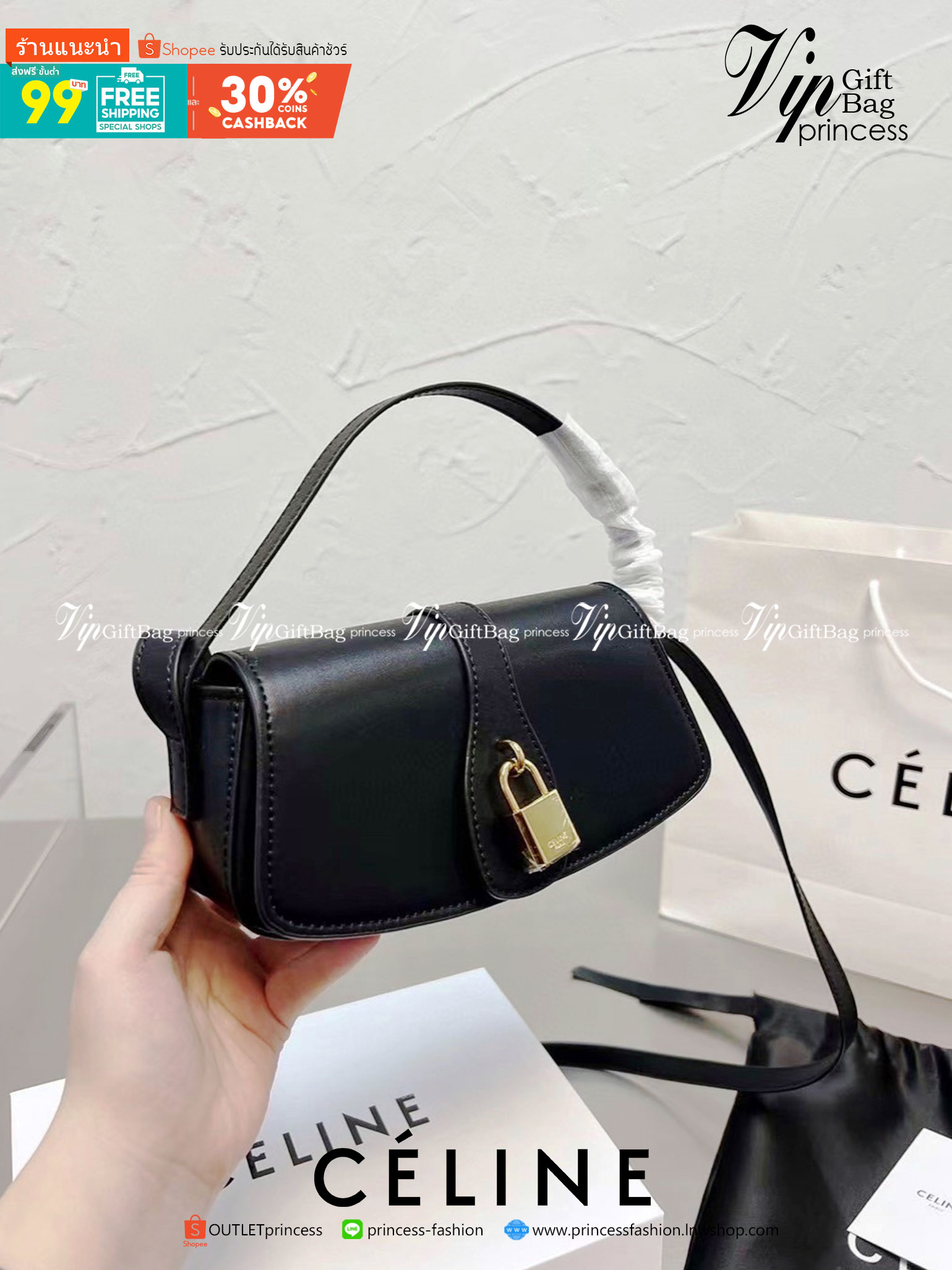 VIP 】CELINE TABOU CLUTCH BAG CELINE MINI CROSSBODY BAG (GWP) วัสดุ Triomphe Canvas หนังสวยอยู่ทรงกันน้ำได้ ขนาดกำลังน่ารัก การออกแบบที่เน้นความเรียบแต่หรู มาพร้อมสายสะพายสั้นและสายสะพายยาว สำหรับสะพายไหล่ สายปรับระดับสั้น-ยาวได้ (ถอดไม่ได้) โดดเด่นที่ด้าน
