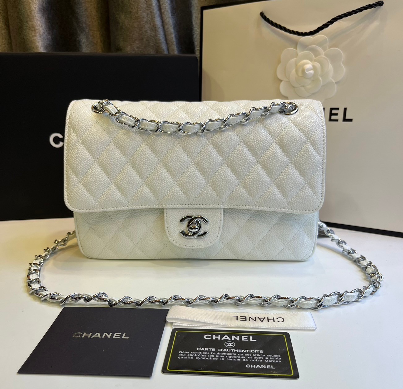 พร้อมส่งโทนพาสเทล CHANEL Classic in Pastel 25cm กระเป๋าสะพายรุ่นยอดนิยมเรียบหรู เกรดออริ 1:1 ใช้งานต่างประเทศได้ ภาพถ่ายจากงานขายจริง