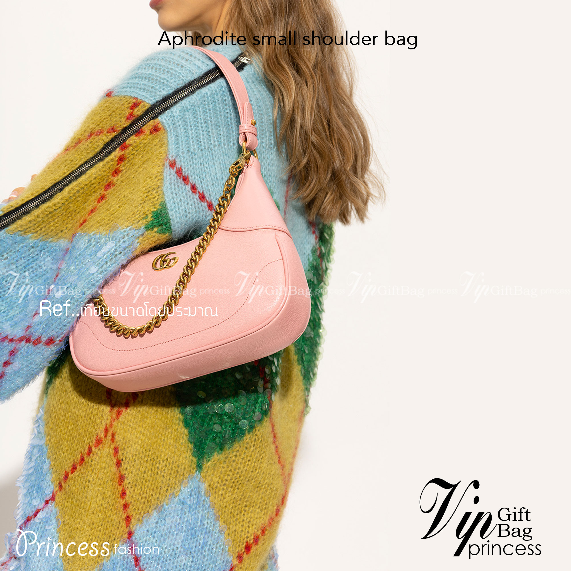 GUCCI Aphrodite small shoulder bag กระเป๋าสะพายทรงคลาสสิค ดีไซน์ย้อนยุคผสานความโมเดิร์นด้วยรูปทรงพอช ที่ใช้งานได้ทุกสไตล์ วัสดุหนังแคนวาส ทนทาน ภายในกระเป๋าเป็นช่องโล่ง