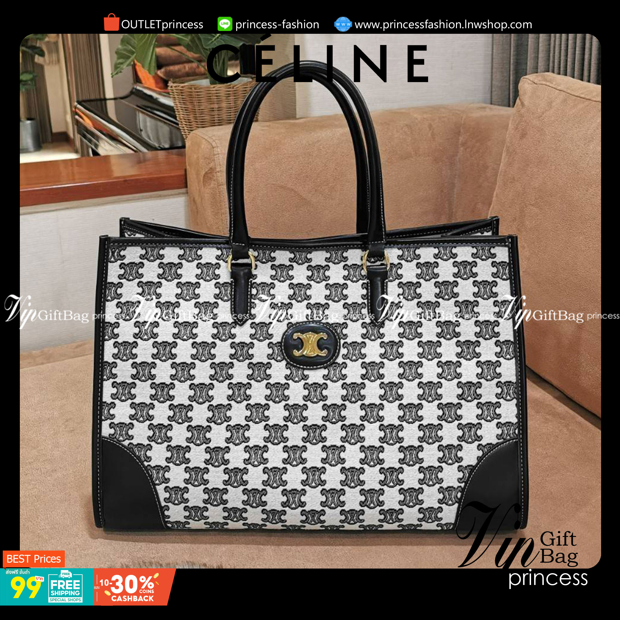 CELINE LARGE TOTE BAG VIP GIFT WITH PURCHASE (GWP) กระเป๋าพรีเมี่ยมกิ๊ฟ Limited จาก CELINE HAUTE PARFUME DUTYFREE COUNTER วัสดุ CANVAS ทรงเหลี่ยมดีไซน์ Casual สวยคลาสสิคสไตล์สาว Lisa ใบใหญ่ใส่สัมภาระได้เยอะจุใจภายในโล่งกว้าง ใส่เอกสาร A4 หนังสือ กระเป๋าสต