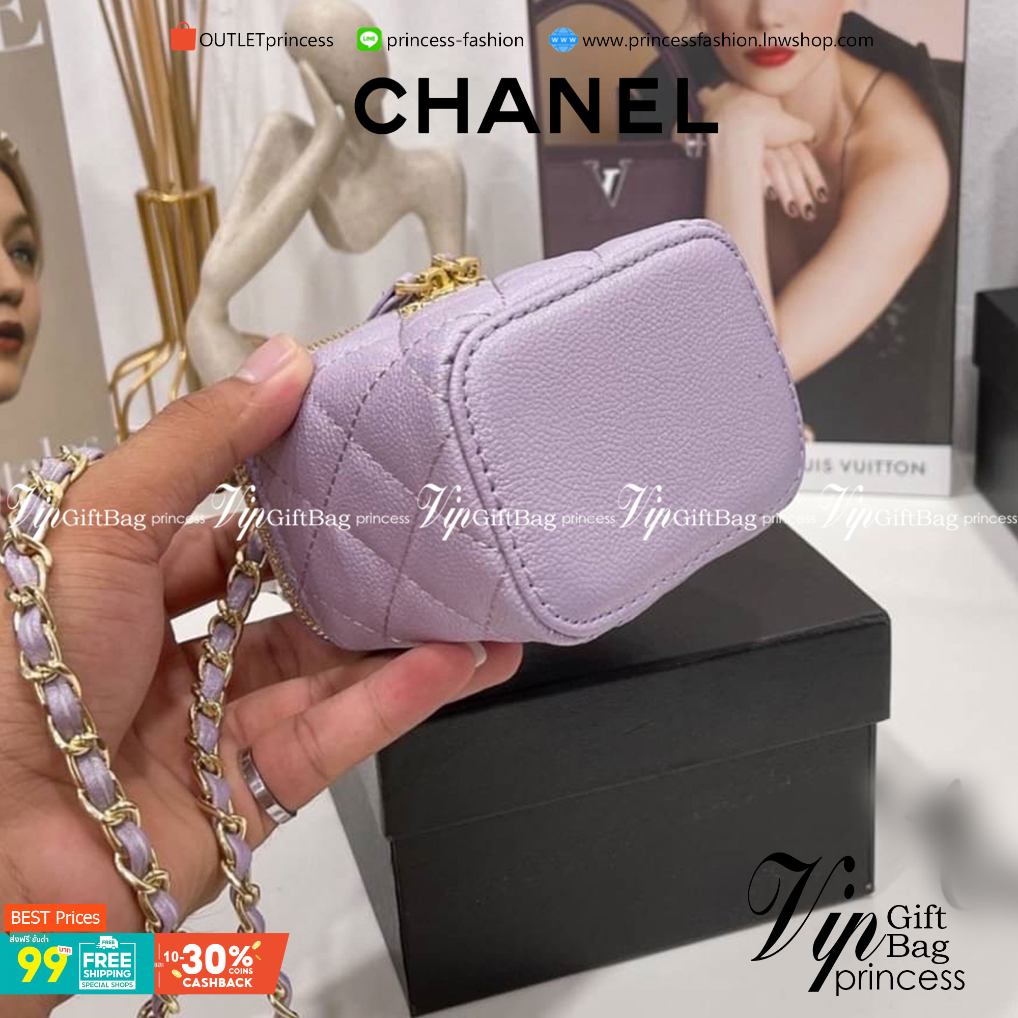 VIP 】CHANEL Box With Chain หนังคาเวียร์โทนสีพาสเทลน่ารัก รุ่นที่ดาราเซเลปใช้กันเยอะม๊ากกก สายโซ่ทองหรูหรา เหมาะมากสำหรับสาวๆ ชิคๆ พร้อมส่งที่ไทยที่นี่ที่เดียว
