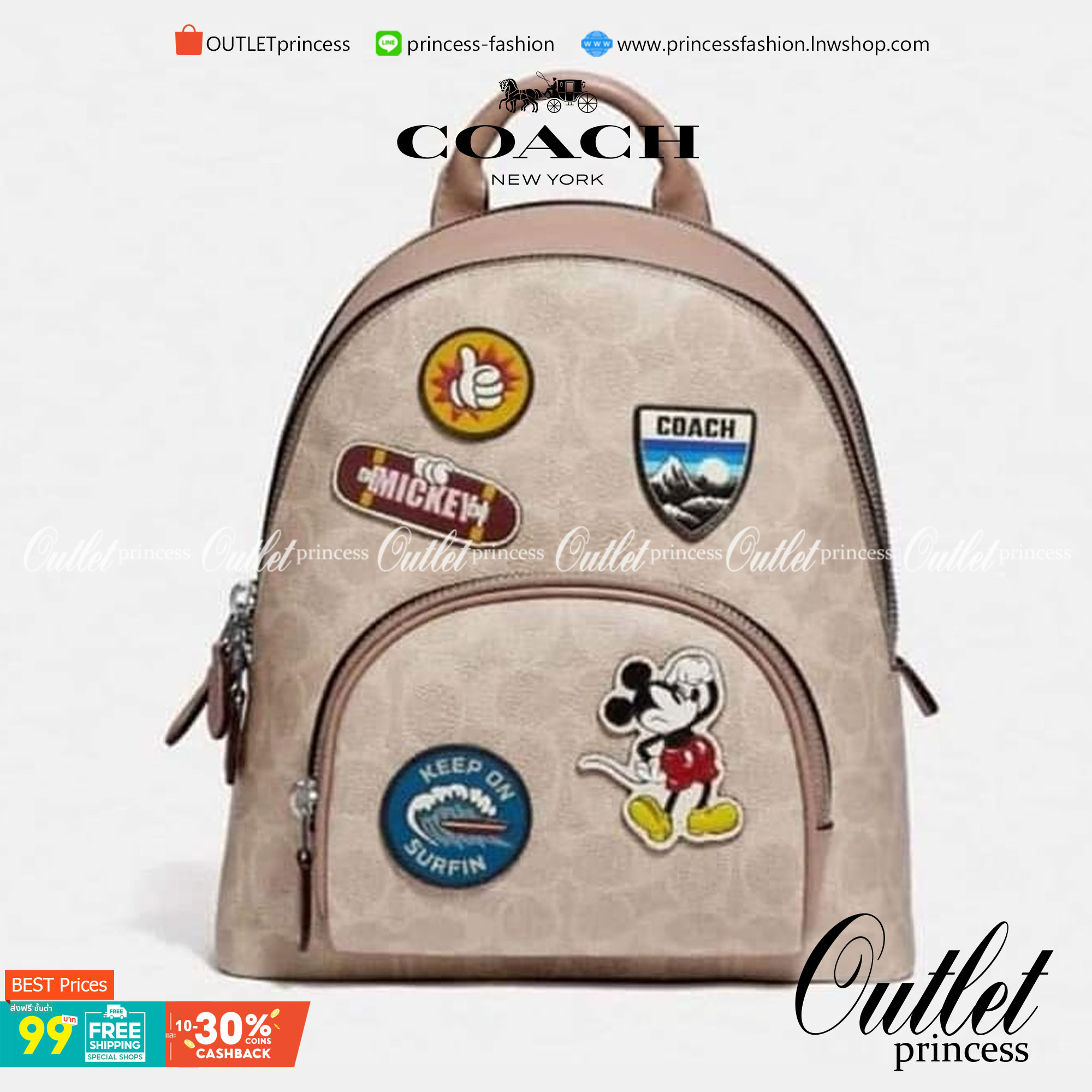COACH 3892 DISNEY MICKEY MOUSE x COACH SIGNATURE SMALL BACKPACK เป้รุ่นลิมิเต็ดสุดหายาก!! คิ้วท์ๆ น่ารักน่าใช้มากๆ ด้วยดีไซน์ที่โดดเด่น 🎒💓 วัสดุหนังแคนวาสคุณภาพดี มีช่องซิปแยกให้หลายช่อง สายสะพายปรับได้ตามถนัด รุ่นนี้ขับผิวดีมากๆ ถ่ายรูปได