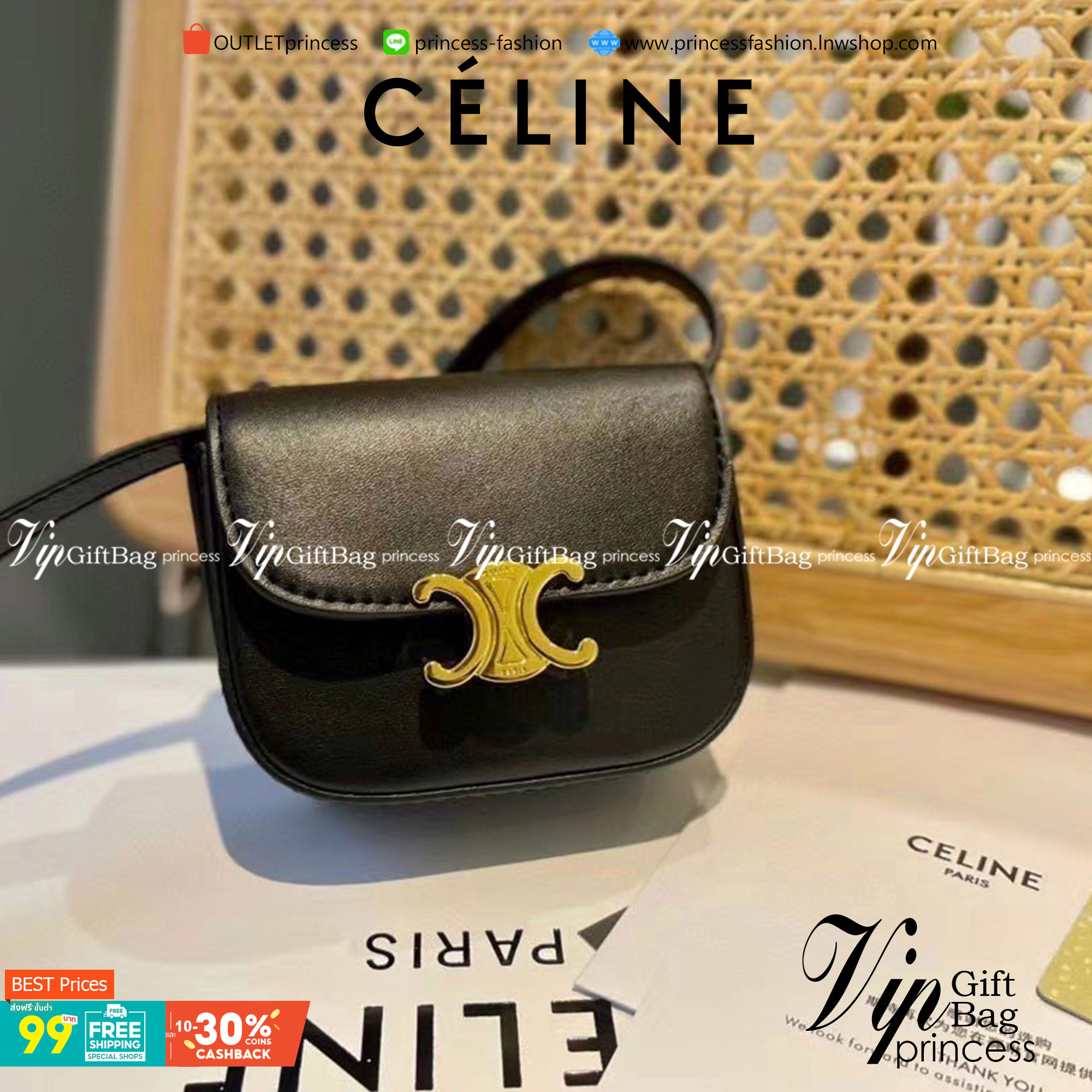 CELINE MINI TRIOMPHE IN TRIOMPHE CANVAS กระเป๋ามินิทรงชิค ดีไซน์รูปกล่องสุดแสนมินิมอล สามารถสะพายแบบ Crossbody และยังเป็น Belt Bagได้อีกด้วย วัสดุแคนวาสลาย Triomphe แบบไม่มีตกยุค ด้านหน้าโดดเด่นด้วยโลโก้สีทอง เป็นอีกหนึ่งตัวเลือกให้คุณเลือกสะพายในชีวิตประ