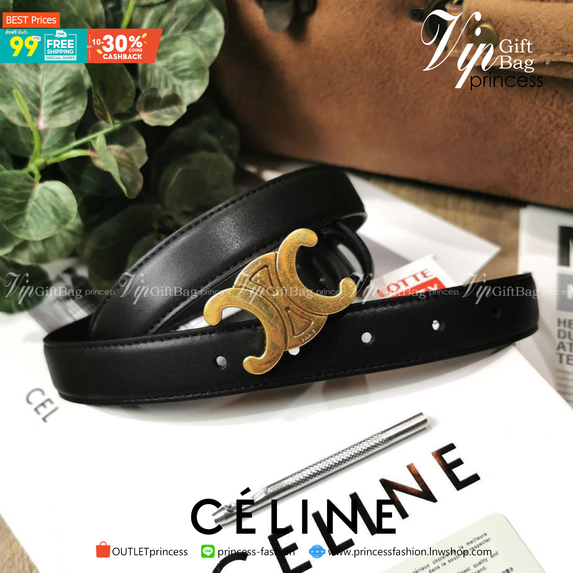 VIP 🥂 Celine Vintage Logo Leather Belt VIP เข็มขัดซีลีนใช้ได้ทั้งชายหญิง วัสดุ Calfskin หนังเรียบสวยหัวเข็มขัดโลโก้แบรนด์แบบ 3D Vintage สีทองสายปรับระดับได้ในดีไซน์เรียบหรูเข้ากับทุกลุ๊คใช้ได้ทั้งชายหญิง สินค้ามาพร้อม Original Package มีการ์ด ถุงผ