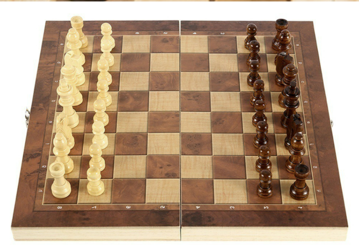 ชุดหมากรุกสากลไม้พับได้ 3 ใน 1 พร้อมหมากฮอสและแบ๊กเกมม่อน (Chess,Checker,Backgammon)