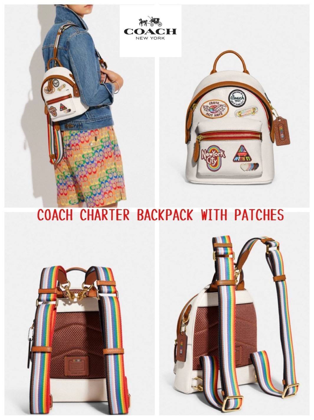 COACH CHARTER BACKPACK WITH PATCHES กระเป๋าเป้สะพายรุ่นนี้เป็นส่วนหนึ่งของ Coach Pride Collection ซึ่งเป็นการเฉลิมฉลองความเสมอภาค ความหลากหลาย และการแสดงออกถึงตัวตนที่แท้จริงภายในชุมชน LGBTQIA+ ในเดือนนี้และทุกเดือน กระเป๋าเป้ใบเล็กใบนี้เป็นรูปทรงย้อนยุคพ