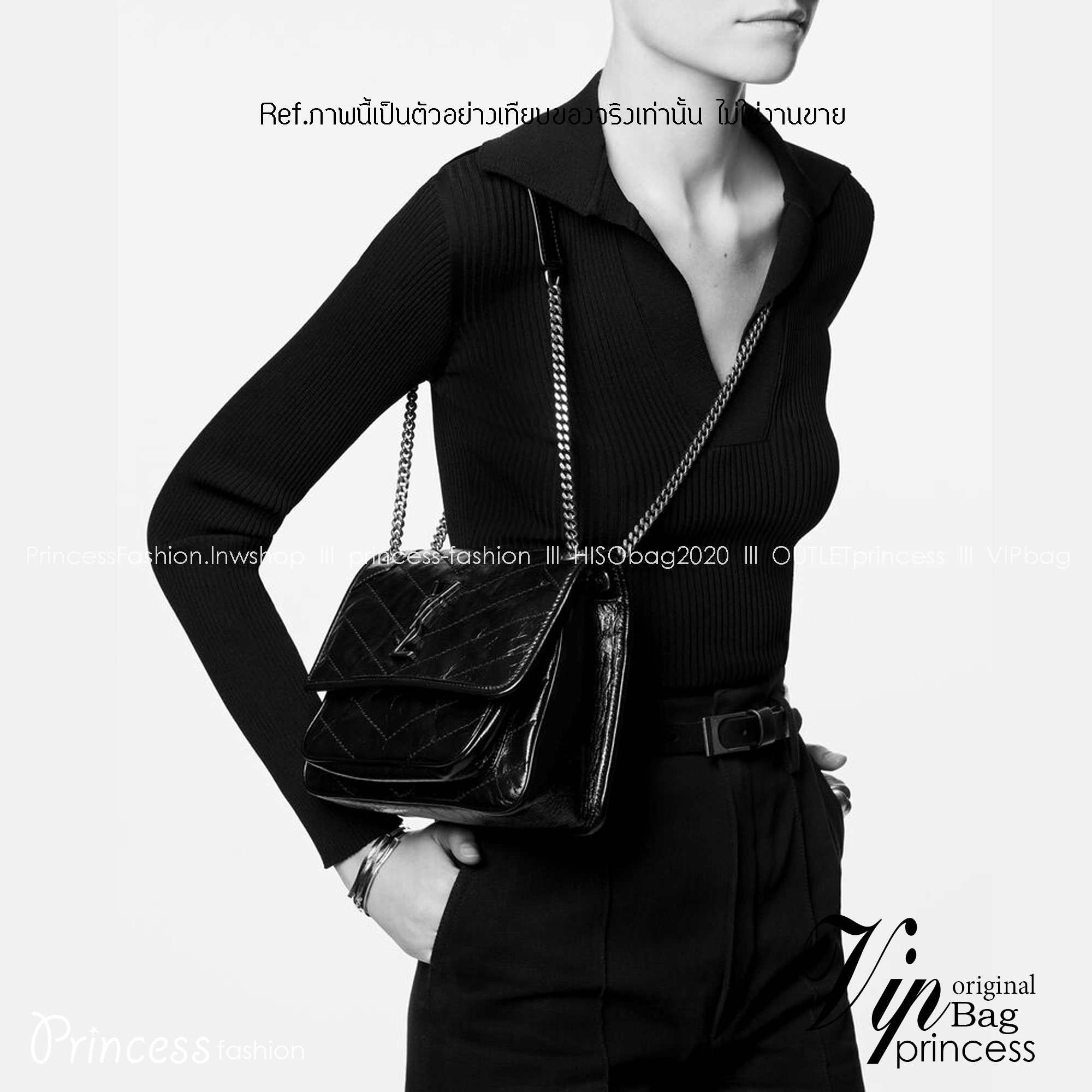 YSL NIKI IN VINTAGE LEATHER BAG กระเป๋าสะพายทรงคลาสสิคสุดฮอต (อะไหล่เงิน/ดำ) ที่ใครๆก็ต้องมีใช้ ดีไซน์เรียบหรู วัสดุหนังลายวินเทจสัมผัสดี