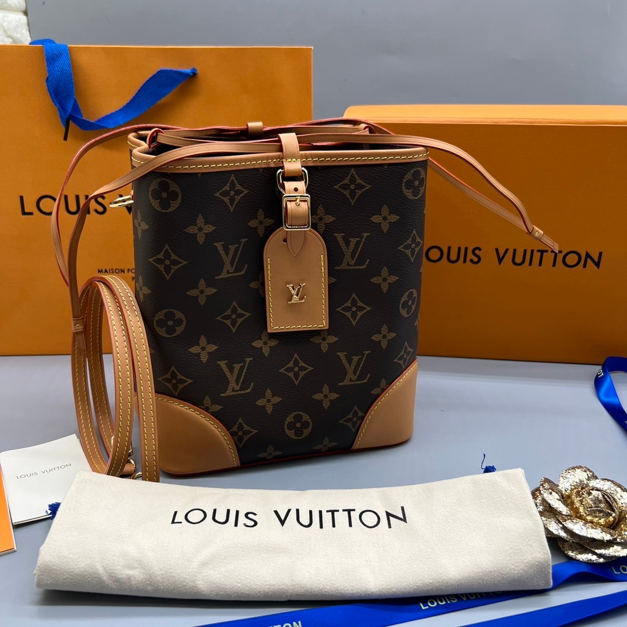 ORI Louis Vuitton Noe Purse Monogram Bucket Brown 18cm เกรดออริจินอล พร้อมส่งที่ไทย ภาพสินค้าถ่ายจากงานขายจริง ใช้งานต่างประเทศได้