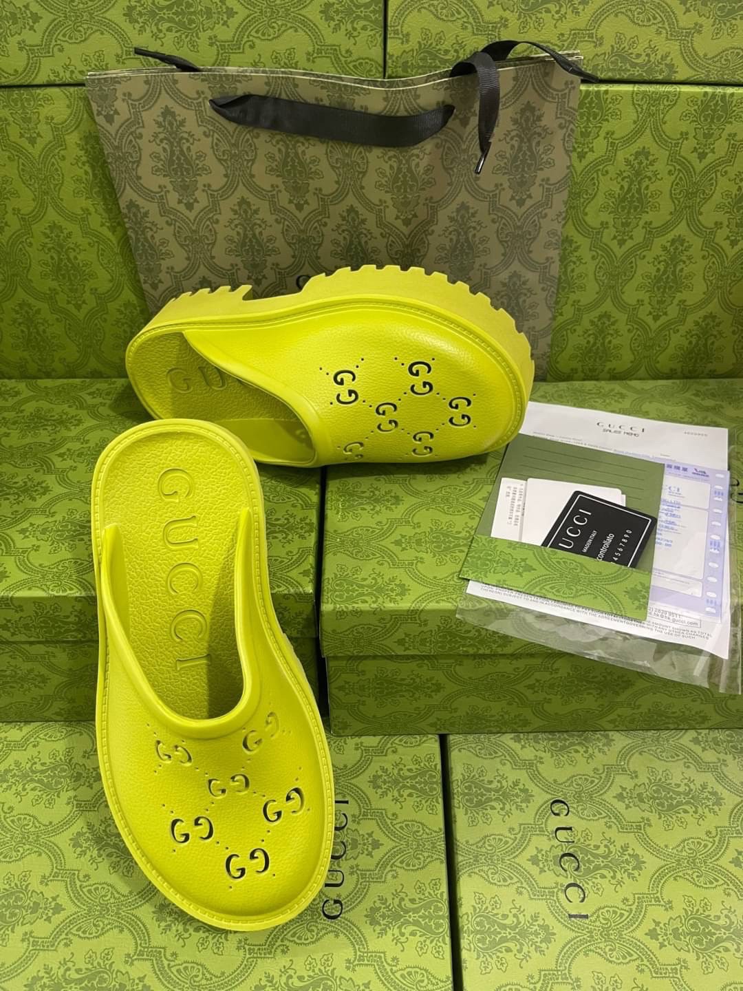 GUCCI platform perforated G sandal / GG Sandel รองเท้า GG เกรดออริจินอล สลับแท้ พร้อมกล่อง ภาพถ่ายจากงานจริง ใช้งานต่างประเทศได้