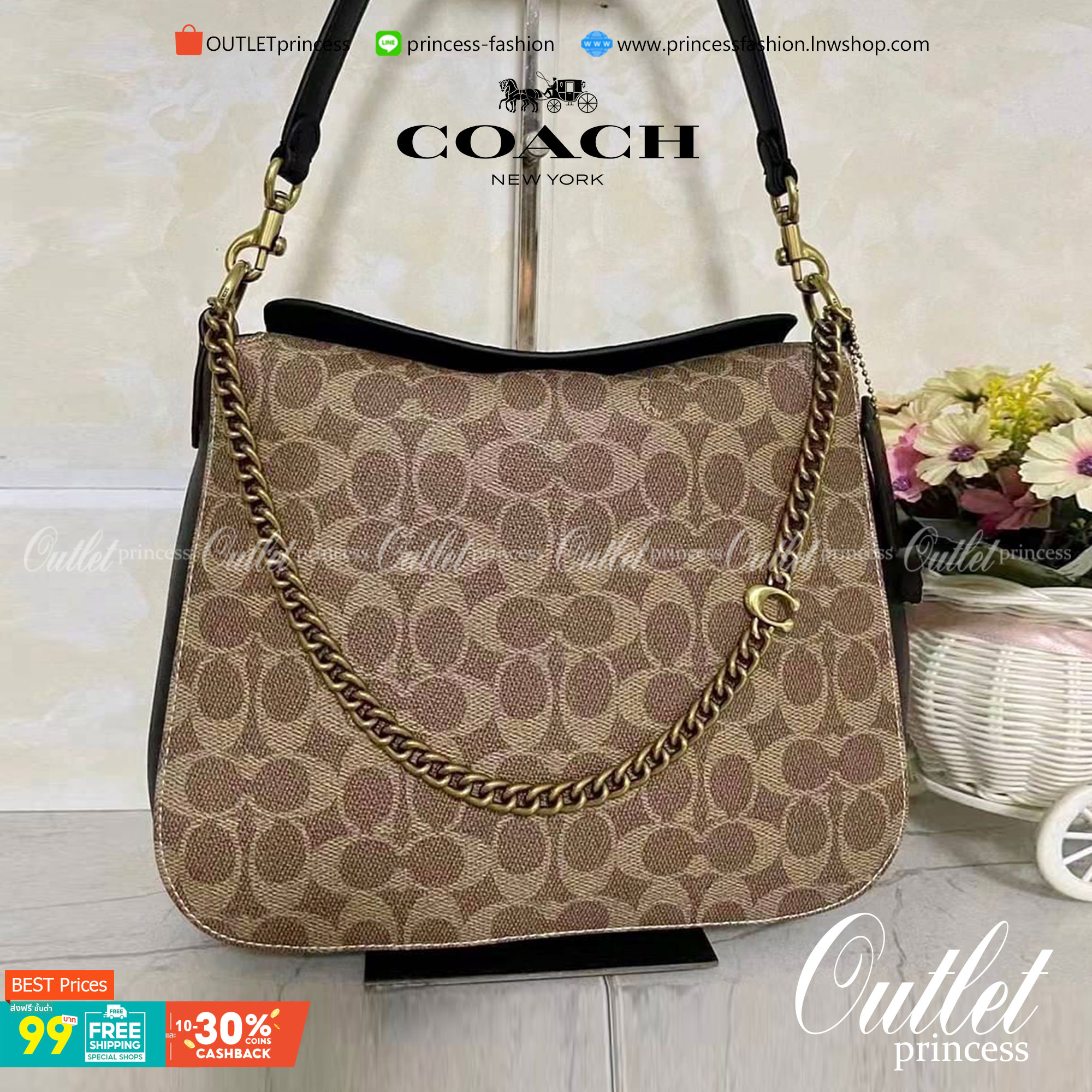 Coach Signature Chain Hobo In Signature Canvas พร้อมส่ง 4 สี