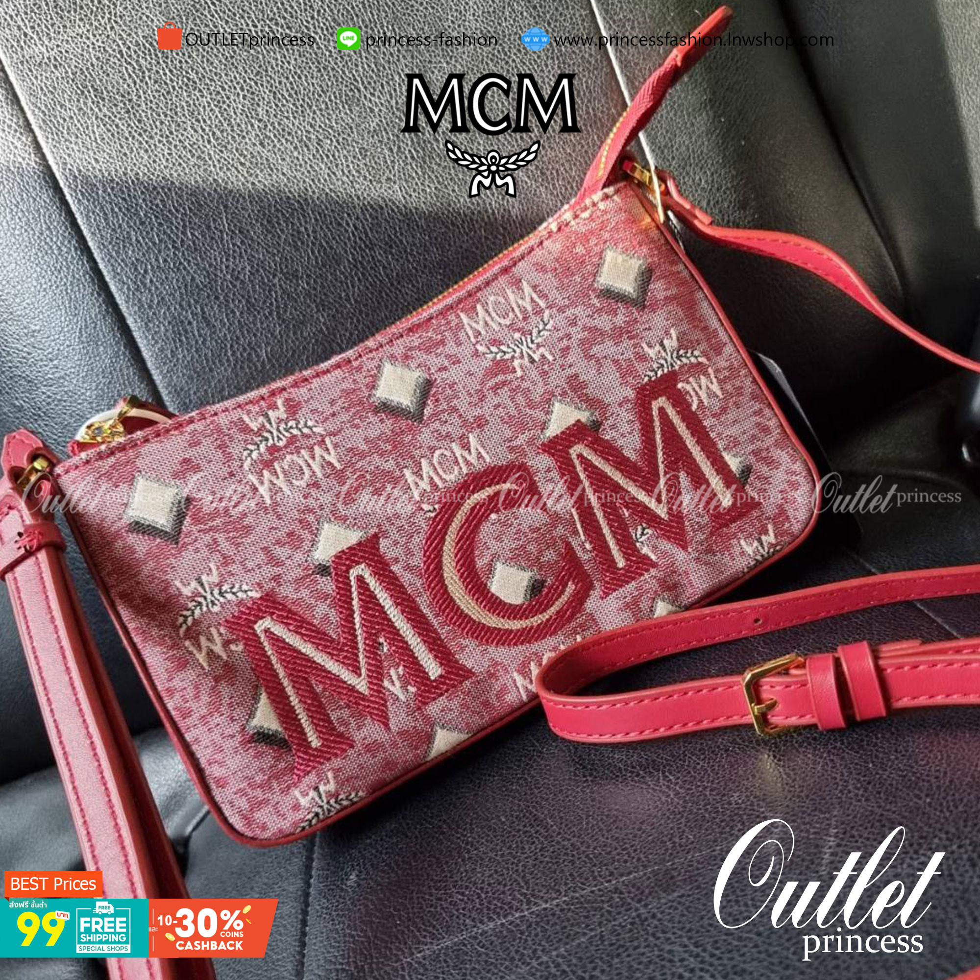 M.C.M MINI SHOULDER BAG IN VINTAGE JACQUARD MONOGRAM คอลเลคชั่นใหม่ล่าสุด โดดเด่นด้วยลายโมโนแกรม ถักทอบนผ้า woven jacquard กระเป๋าสะพายทรงพอชที่ไม่ธรรมดา มาพร้อมสายสะพายในตัว สามารถปรับใช้ได้ 2 แบบ สายยาวสะพายข้าง หรือจะนำสายเส้นกลางออกและปรับใช้สะพายไหล่