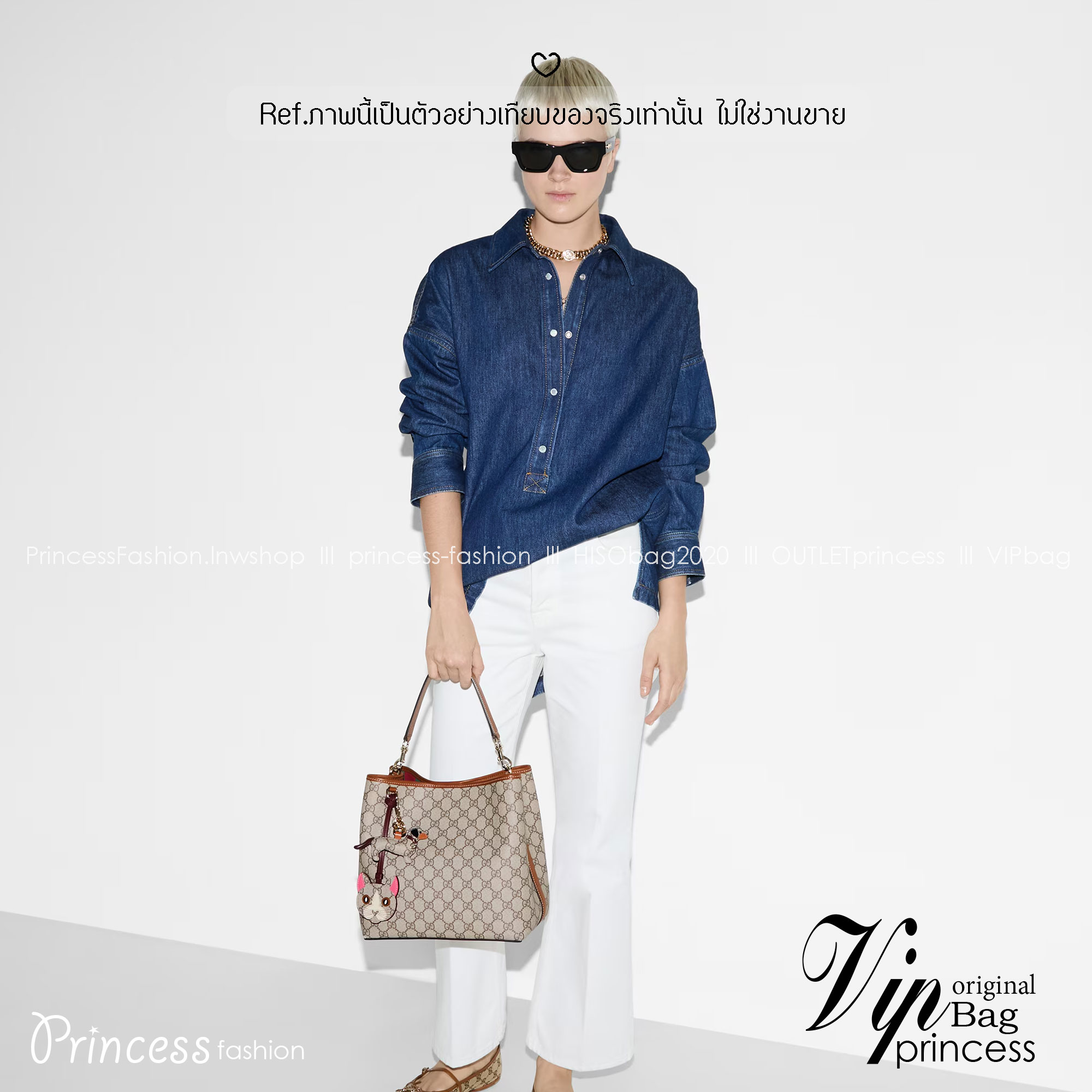 ORI หนังแท้ | GUCCI GG Emblem medium bucket bag กระเป๋าถือ/สะพายทรงบัคเก็ต ขนาดกลางใบใหญ่ จุของได้เยอะ ดีไซน์คลาสสิคคงความเอกลักษณ์