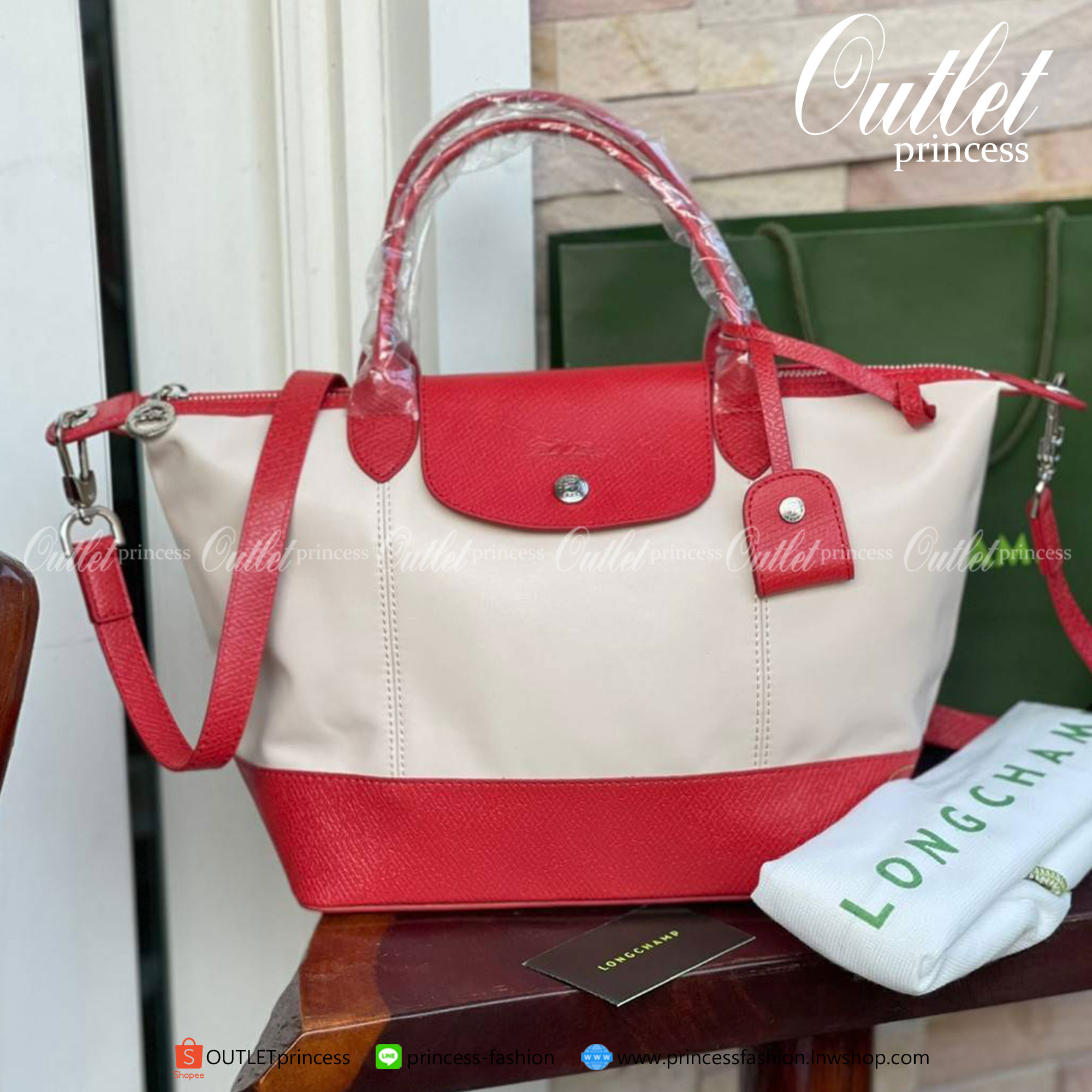 ของแท้ 100% LONGCHAMP LE PLIAGE CUIR MAKE A WISH TOP HANDLE BAG S Color: Greige