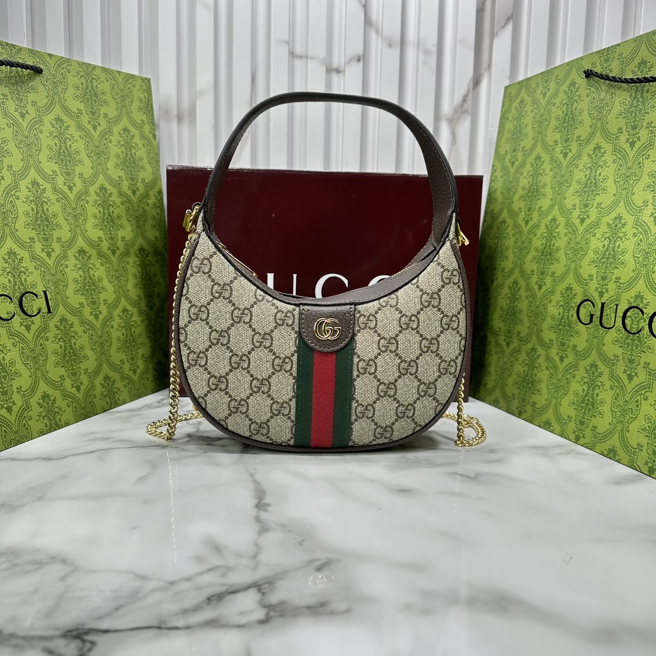 ORI หนังแท้ | Gucci Ophidia small shoulder bag / Gucci Hobo Bag กระเป๋าสะพายทรงโฮโบรูปพระจันทร์ มอบชีวิตชีวาให้กับมรดกของแบรนด์ด้วยแถบ Web