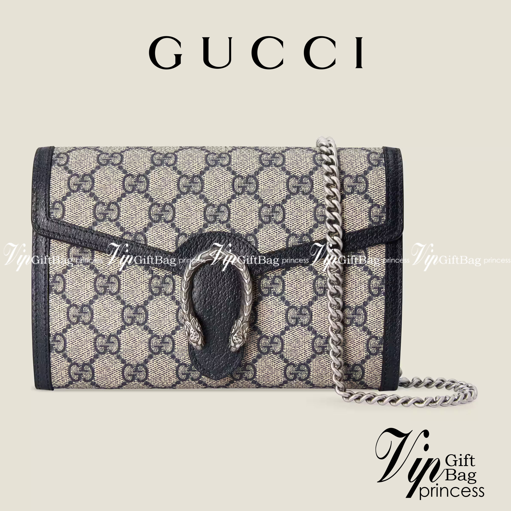 หนังแท้ GUCCI Dionysus mini chain bag / GG Dionysus Wallet Beige and Black GG Supreme canvas พร้อมส่งที่ไทย งานหนังแท้และผ้าแจ็คการ์ดออร์แกนิกอย่างดี พร้อมส่งที่ไทย ภาพสินค้าถ่ายจากงานขายจริง ใช้งานต่างประเทศได้