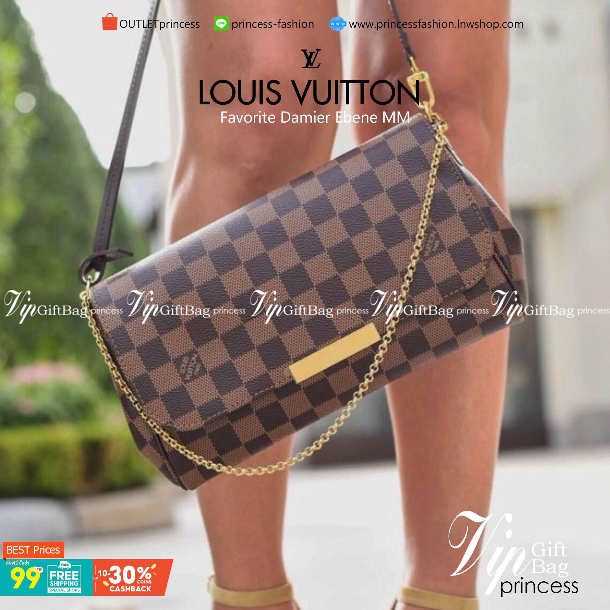 VIP 】หนังแท้ LOUIS VUITTON Favorite Monogram Damier Ebene MM