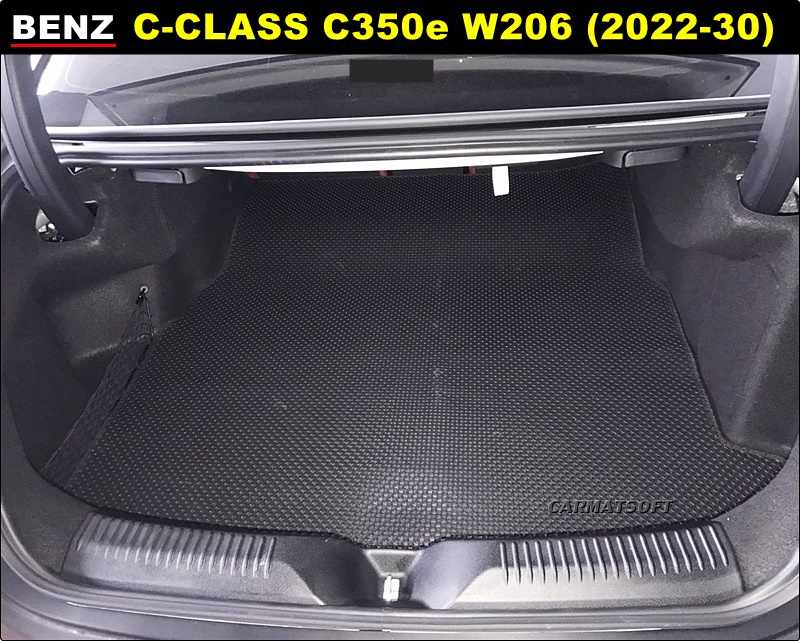 แผ่นปูท้ายรถ BENZ C350e Plug in hybrid W206 ปี 2022-30 ลายกระดุมเล็ก เข้ารูป ตรงรุ่นรถ
