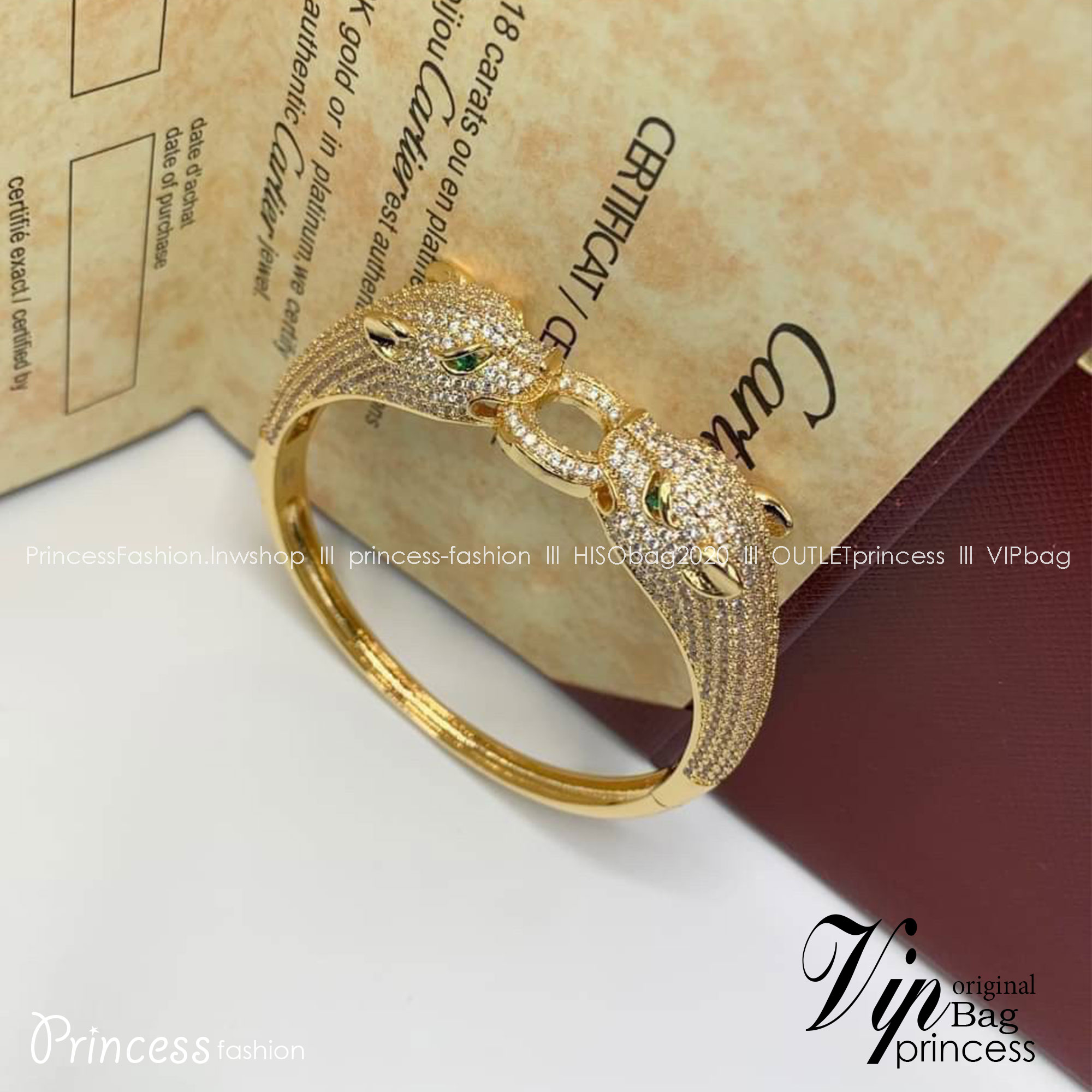 Cartier Double Head Leopard Diamond Bracelet / Cartier Bracelet พร้อมส่งที่ไทย กำไลข้อมือคาเทียร์ วัสดุโลหะเคลือบสีทองคุณภาพ **เกรดออริจินอล 1:1 สลับแท้