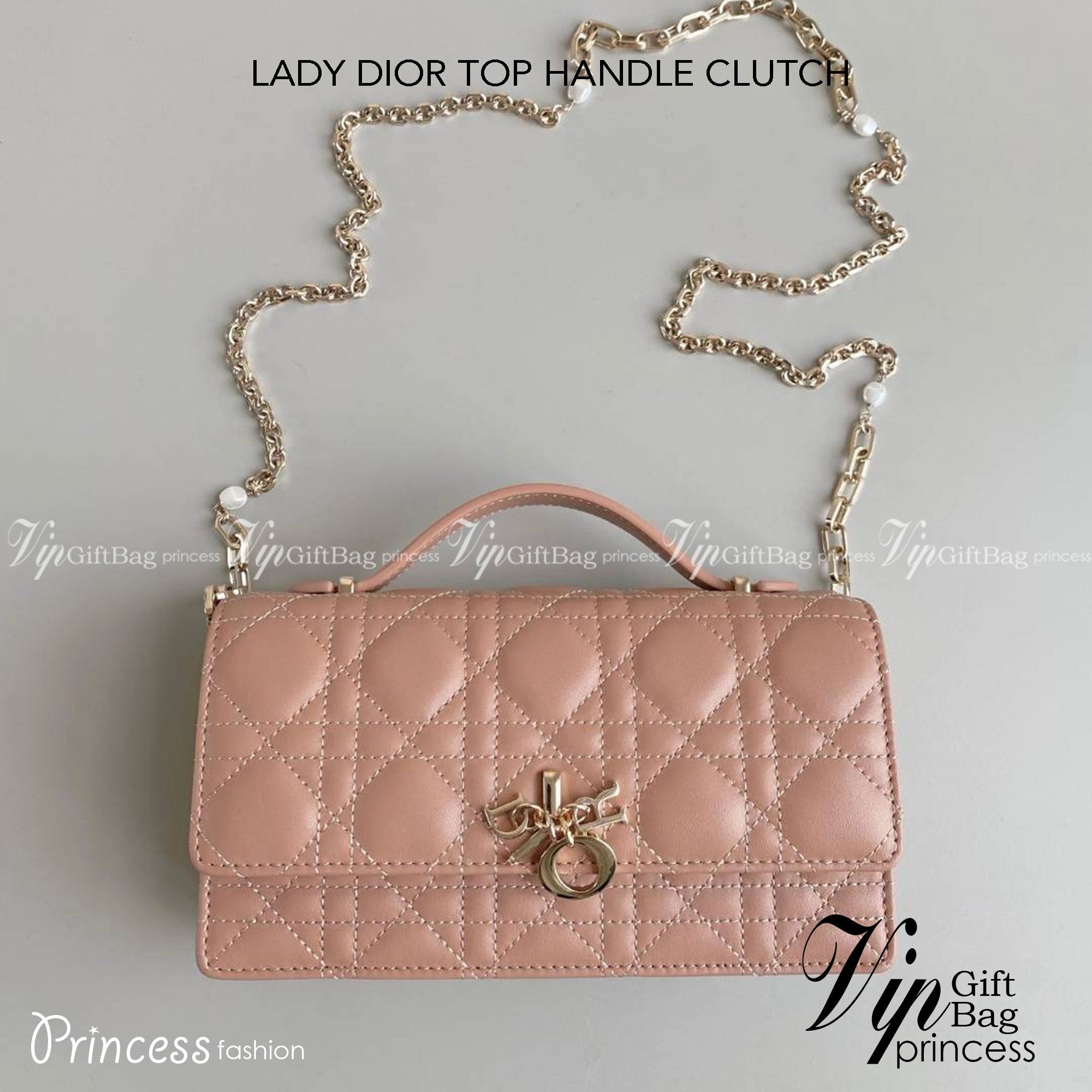 DIOR LADY DIOR TOP HANDLE CLUTCH เกรดเทพออริจินอล Rose Des Vents Cannage Lambskin หนังแท้ งานดีสุด ภาพถ่ายจากงานขายจริง ใช้งานต่างประเทศได้