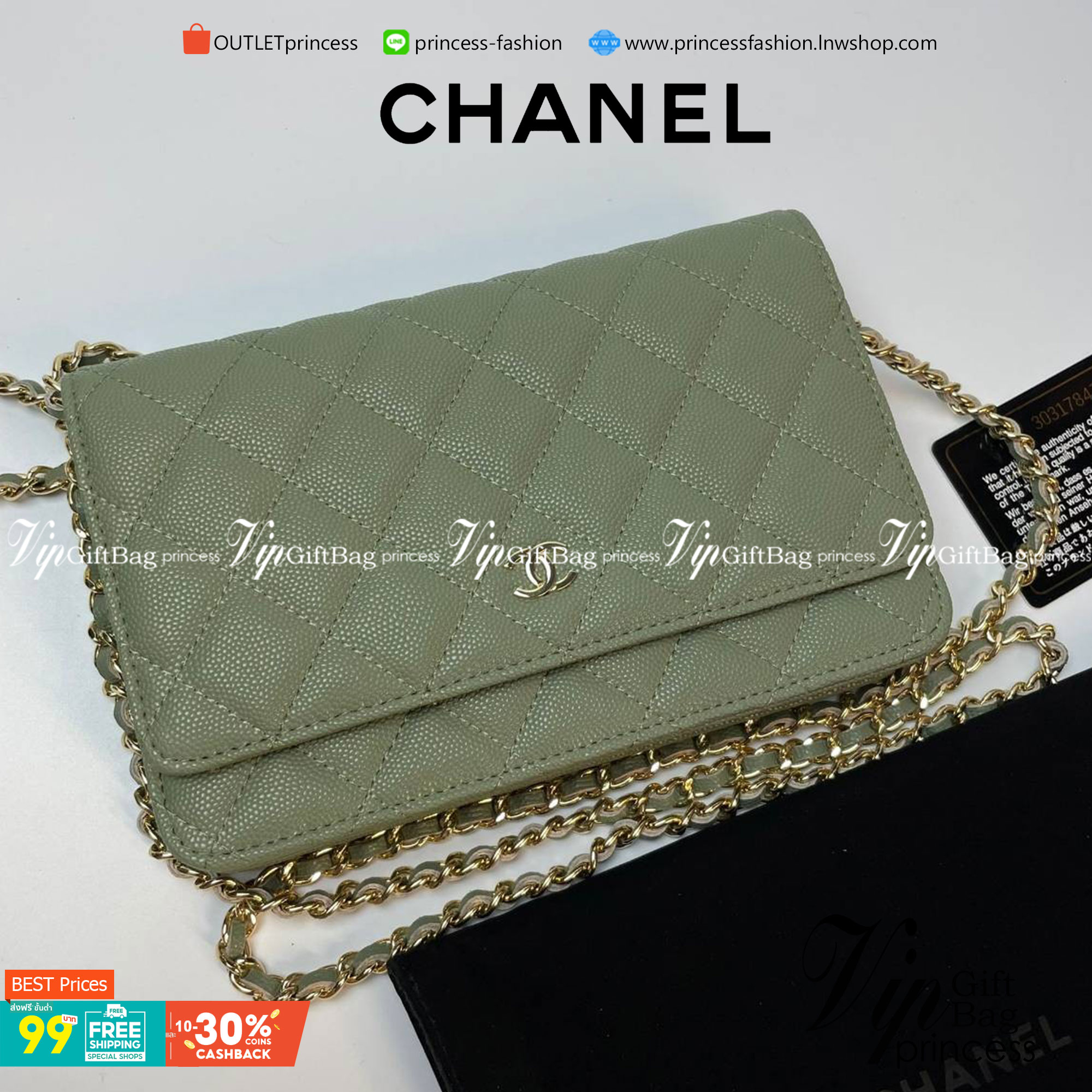 VIP 】หนังแท้ CHANEL WOC style โทนสีพาสเทล กระเป๋าสะพายทรงสวยตลอดกาล วัสดุหนังลายคาเวียร์ เนื้อนุ่ม อยู่ทรงคุณภาพดีตามแบบฉบับของแบรนด์ น้ำหนักเบา ด้านหน้ามีโลโก้แบรนด์อะไหล่หรู มีช่องใส่บัตร ใส่ของจุกจิก เปิดปิดด้วยฝาปิดกระดุม ซับในหนัง ตัวจริงสวยมากๆถูกใจ