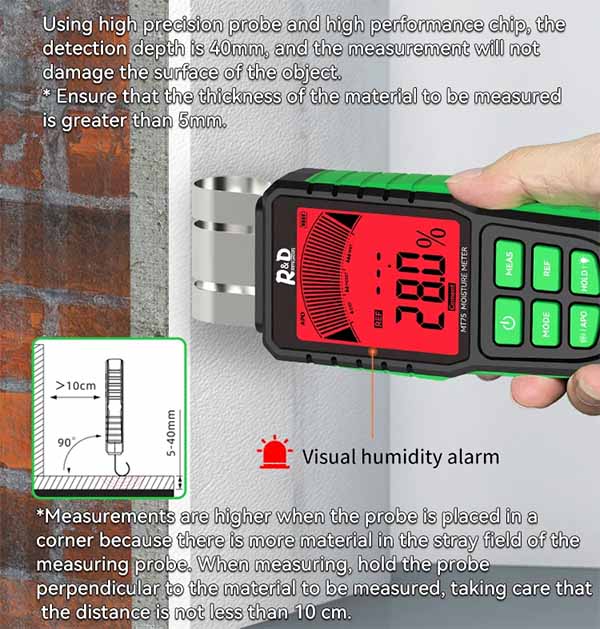 เครื่องวัดความชื้นคอนกรีต พื้นคอนกรีต ผนังปูนฉาบ อิฐมวลเบา ไม้แผ่น แบบคลื่นแม่เหล็ก รุ่น MT75 สแกนลึกสุดได้ถึง 40 มม.