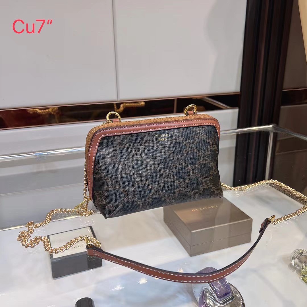 CELINE CLUTCH WITH CHAIN IN TRIOMPHE CANVAS AND LAMBSKIN / CELINE POUCH กระเป๋าสะพายกึ่งคลัทช์ มินิไซส์ เอาใจสาวๆสายสะดวก!! พกพาง่าย สะพายกำลังสวย วัสดุหนังแคนวาส ดีไซน์ใหม่