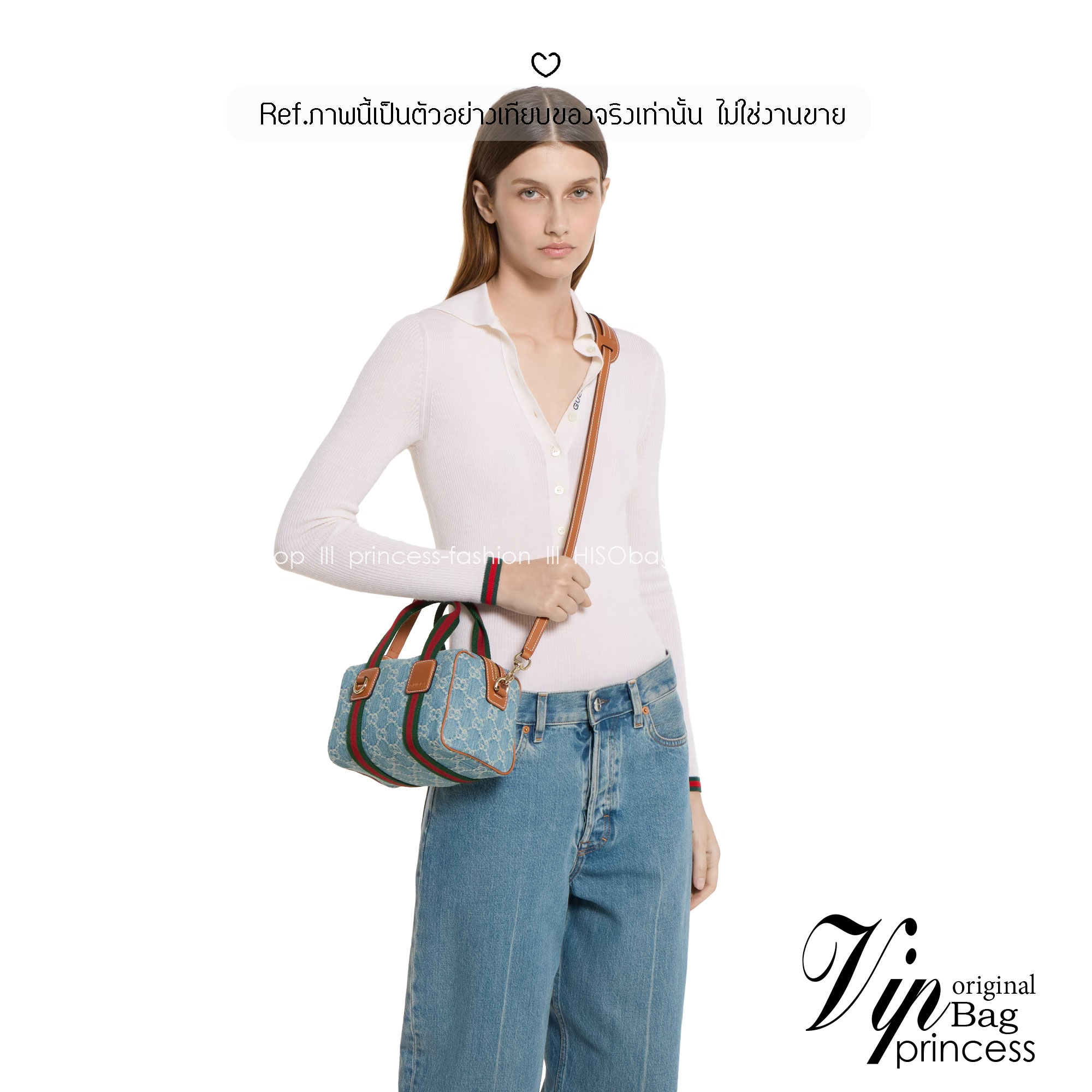 ORI หนังแท้ | Gucci Mini GG handbag denim กระเป๋าสะพายทรงหมอนไซส์มินิ คอลใหม่ดีไซน์เดนิมสวยมาก ตีความรูปทรงกระเป๋าบอสตันโฉมใหม่