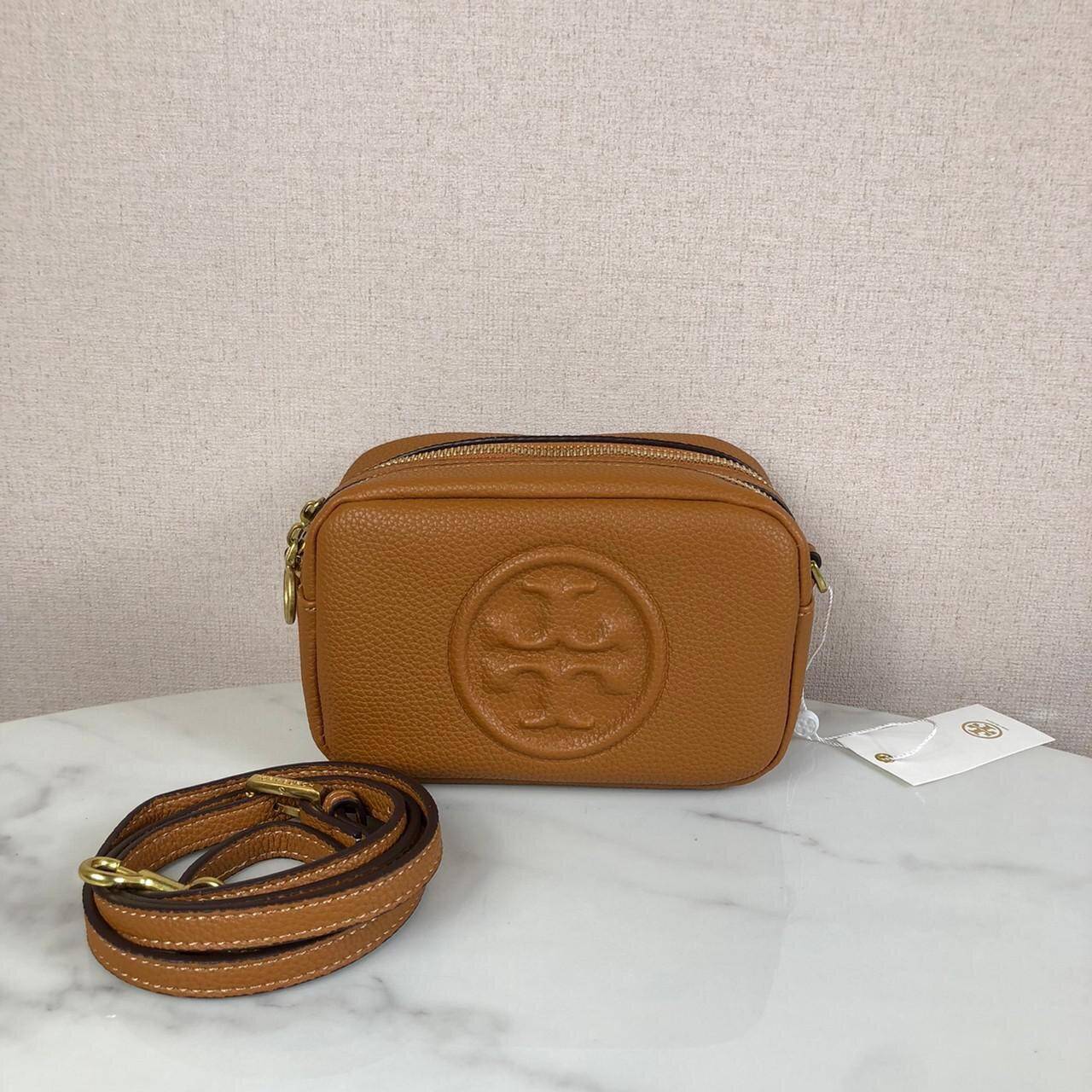 ของแท้ 💯% Tory Burch Perry Bombe Mini Leather Crossbody กระเป๋าสะพาย 2 ช่องซิป