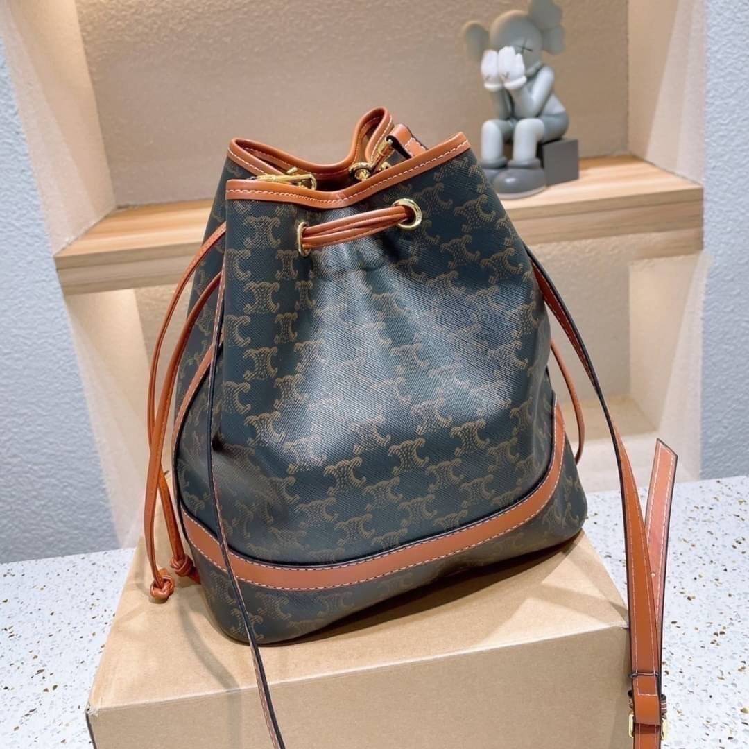 CELINE a monogram canvas bucket bag Size 10”