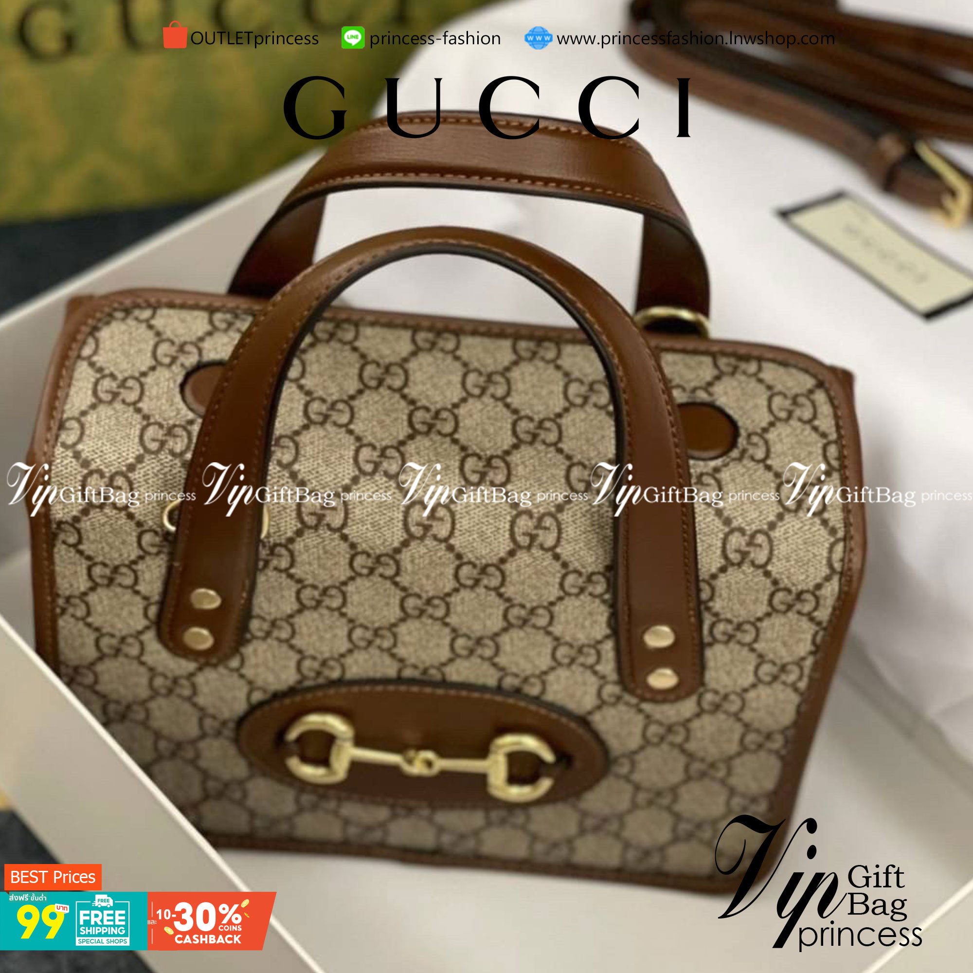 หนังแท้ GUCCI Horsebit 1955 leather-trimmed printed coated-canvas shoulder bag คอลเลคชั่นใหม่ล่าสุด ดาราเซเลปใช้กันเพียบ กระเป๋าถือ (ไม่มีสายสะพาย) ดีไซน์สวย เชื่อได้เลยใบนี้สาวๆต้องหลงรัก จนวางไม่ลงเลยน้า