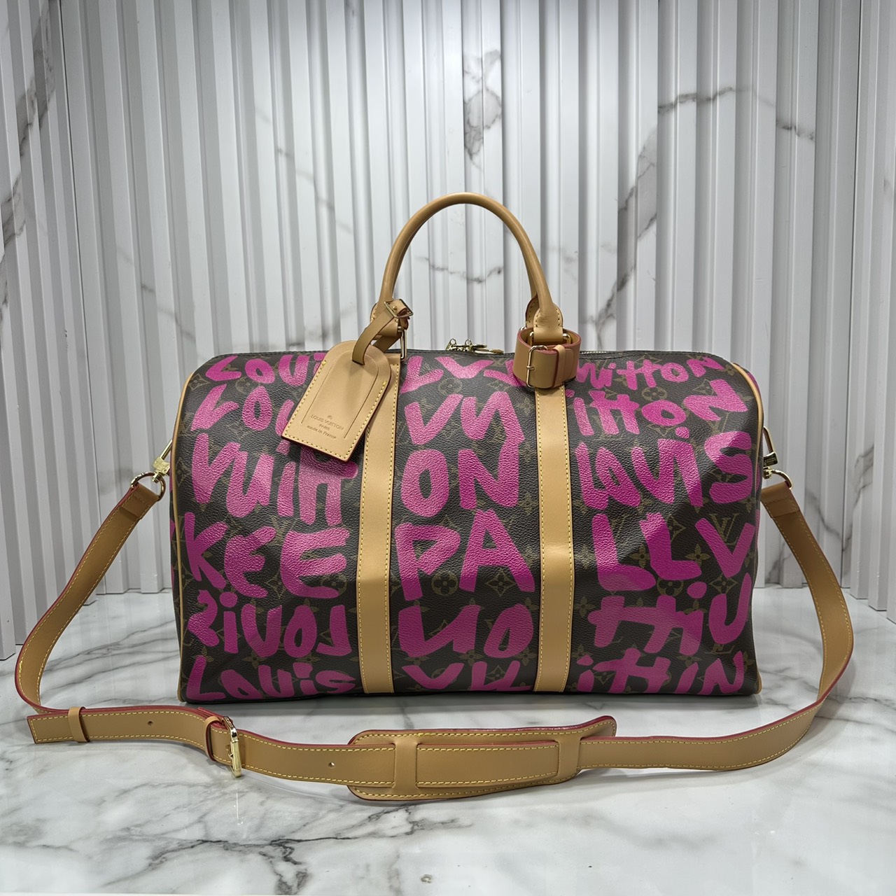 ORI หนังแท้ | LV Stephen Sprouse Graffiti Keepall 42cm กระเป๋าสะพายทรงคีฟออลใบใหญ่ ลวดลายตัวอักษรกราฟฟิกเต็มใบ