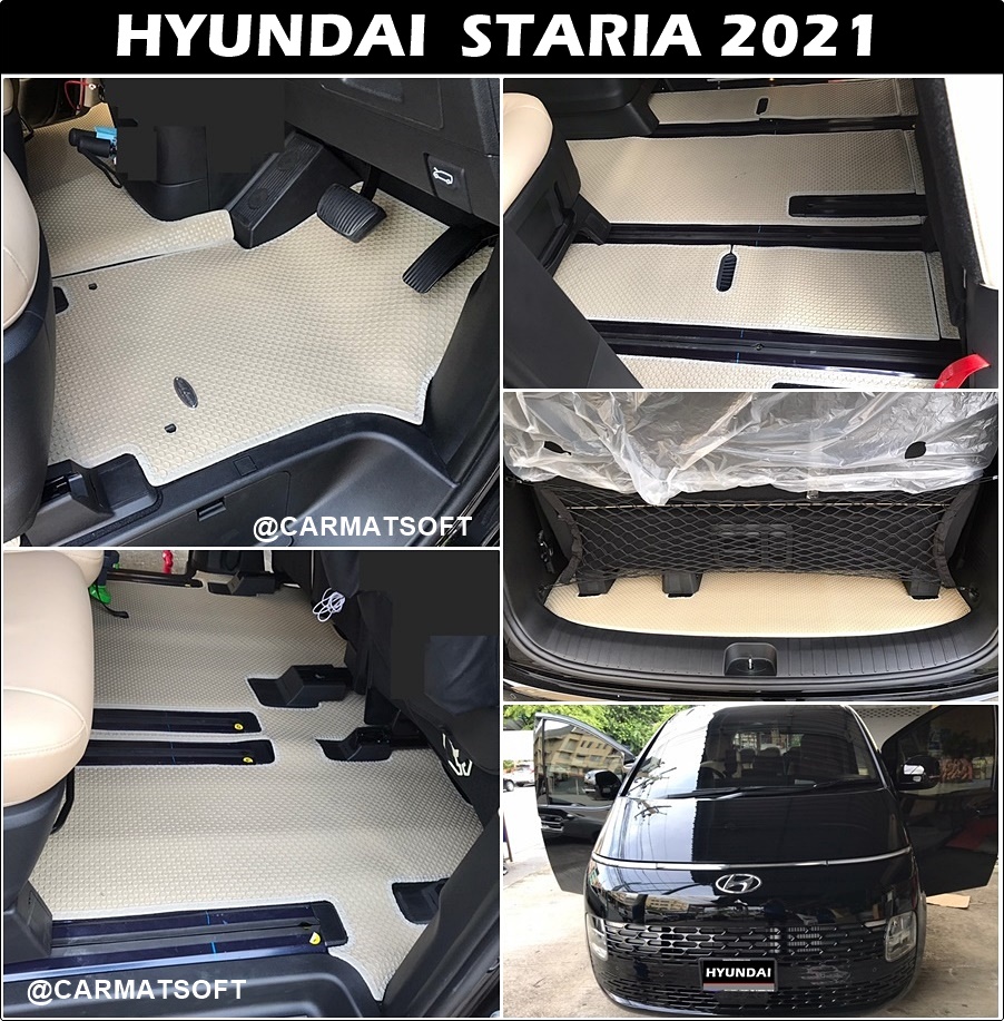 พรมปูพื้นรถยนต์ HYUNDAI STARIA 2021 ยางปูพื้นรถยนต์ ลายกระดุมเม็ดเล็ก สีครีม เข้ารูป เต็มคัน