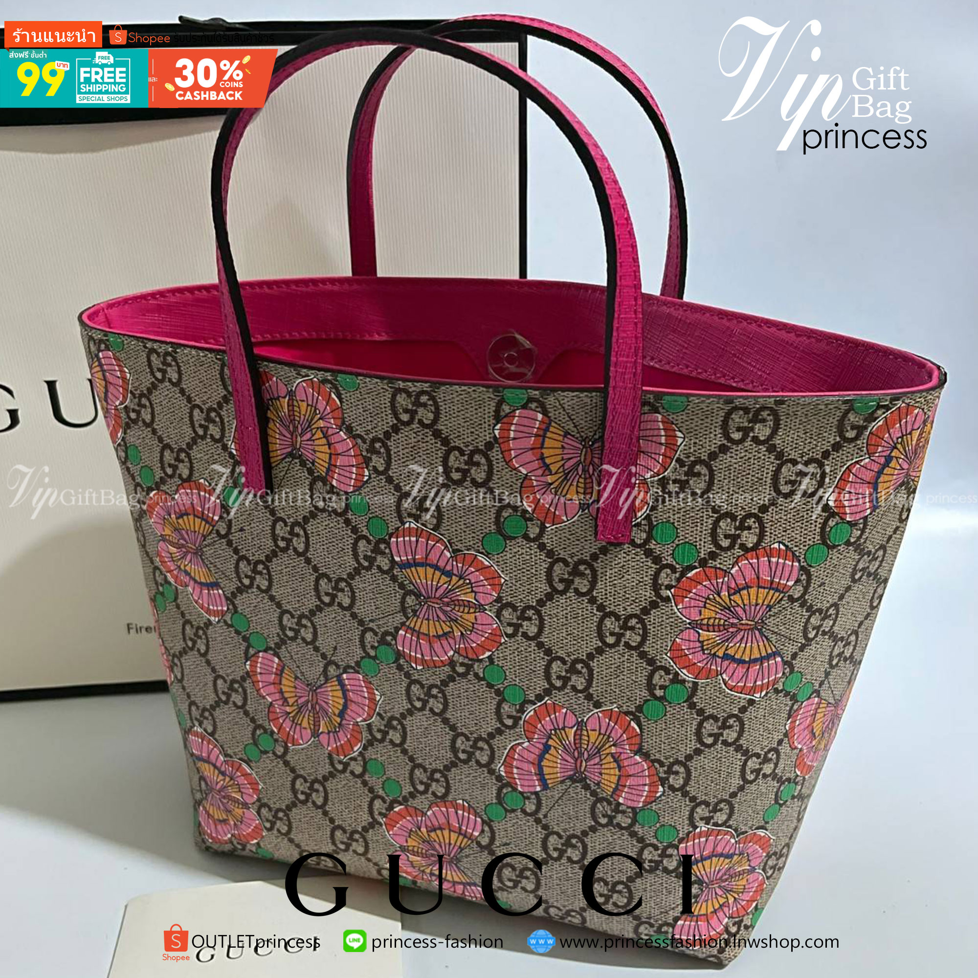 VIP 】Animal-Friendly Gucci Kid GG Supreme Tote Bag งานหนังแท้ทรงตั้งสวย ขนาดกะทัดรัด จุของได้เยอะ ใช้ได้ทั้งเด็กและผู้ใหญ่ น่ารักมากค่ะ