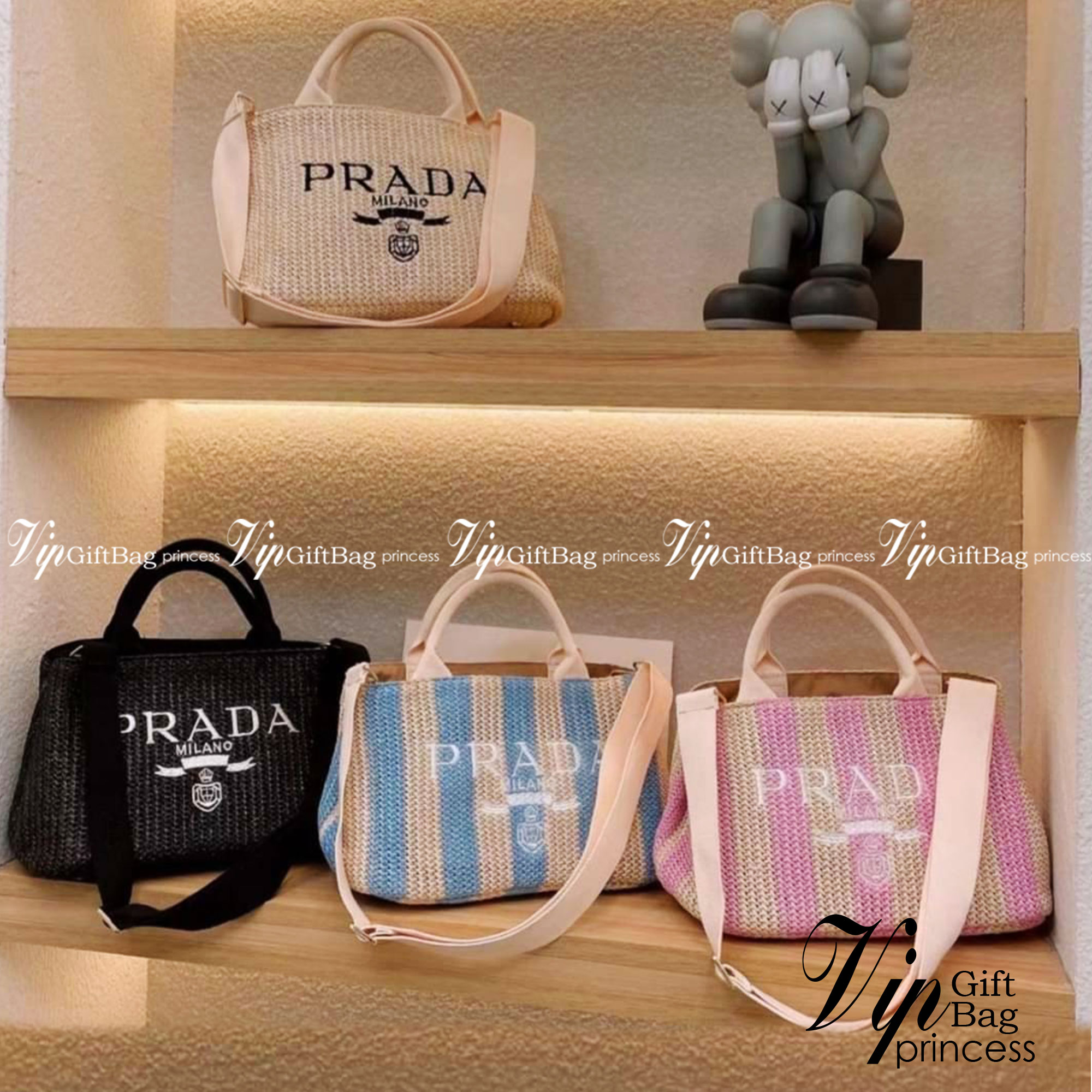 VIP 🥂 PRADA shopping summer bags / Prada Tote Bag 12" กระเป๋าสานสีโทนน่ารัก จุของได้เยอะ ภาพสินค้าถ่ายจากงานขายจริง พร้อมส่ง