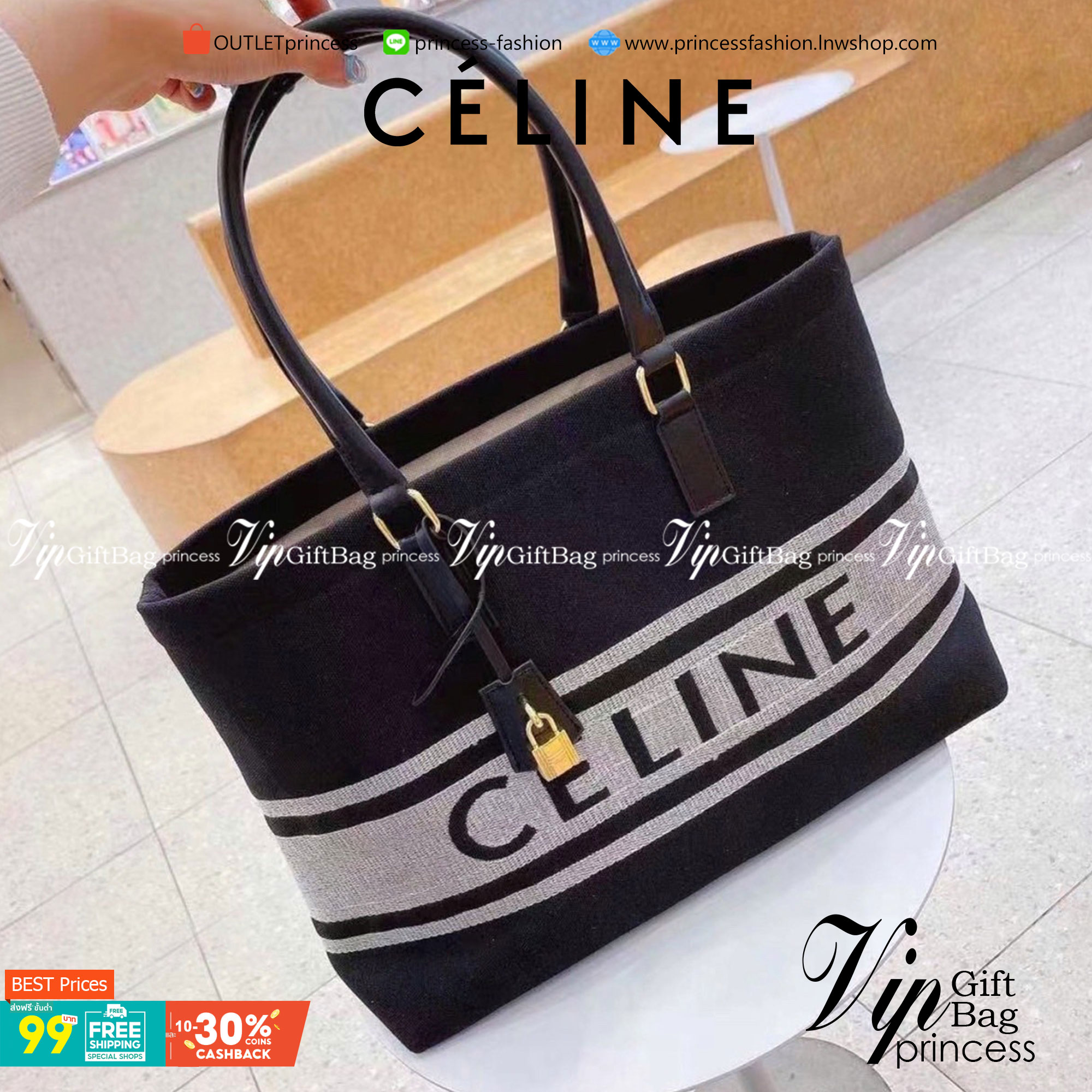 พร้อมส่งที่ไทยกับ CELINE TOTE BAG VIP GIFT WITH PURCHASE (GWP) พรีเมี่ยมกิ๊ฟ Limited Edition จาก PERFUME DUTYFREE COUNTER กระเป๋าสะพายทรง TOTE สุดชิค วัสดุผ้าแคนวาสเต็มใบสกรีนโลโก้แบรนด์ด้านหน้า ด้านในมีข่องใส่ของโล่งกว้าง ใส่ Notebooks ได้ พร้อมช่องซิปอี