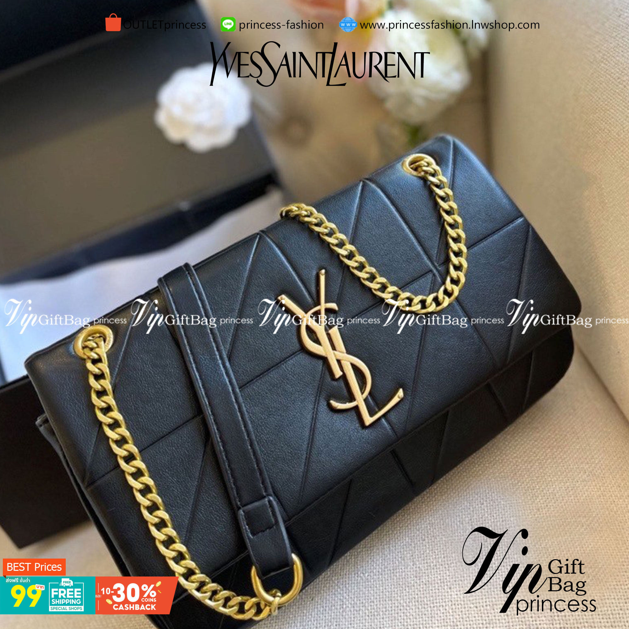 VIP 】YSL SAINT LAURENT BAG วัสดุหนังแกะ ตกแต่งลวยลายตาราง ด้านหน้าประดับโลโก้แบรนด์อะไหล่อทอง ขนาดกระทัดรัด หนังสวย มาพร้อมสายสะพายยาว สวยหรูดูดีค่ะ..!!