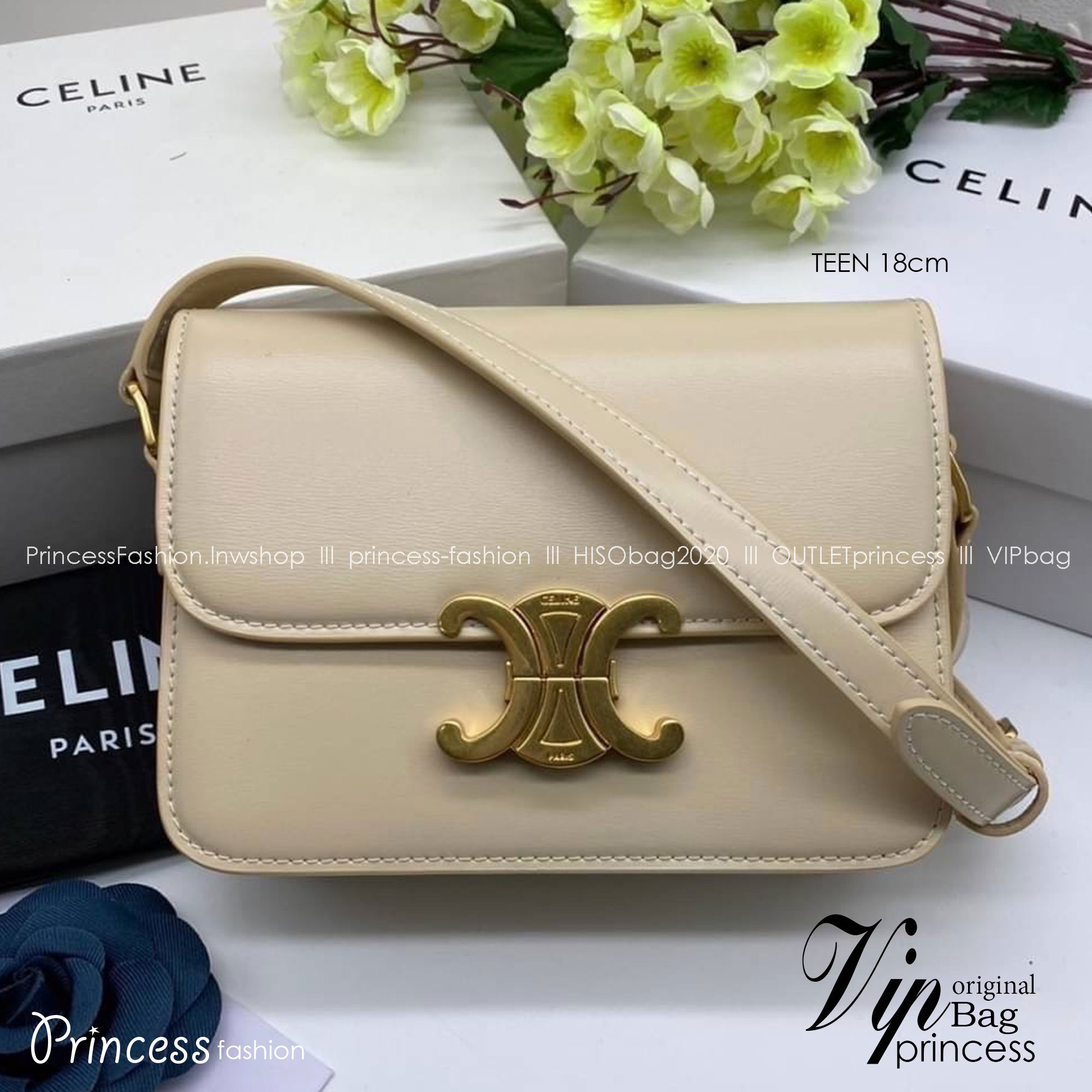 TEEN 18cm : CELINE TEEN TRIOMPHE BAG IN SHINY CALFSKIN / Celine Triomphe Bag / Celine Bag พร้อมส่ง 7 สี เกรดออริ 1:1 กระเป๋าแบรนด์หรูที่ควรมีแห่งปี รูปทรงสี่เหลี่ยมรุ่นฮอตฮิตของเหล่าดาราและเซเลบทั้งหลาย ดีไซต์เรียบหรู
