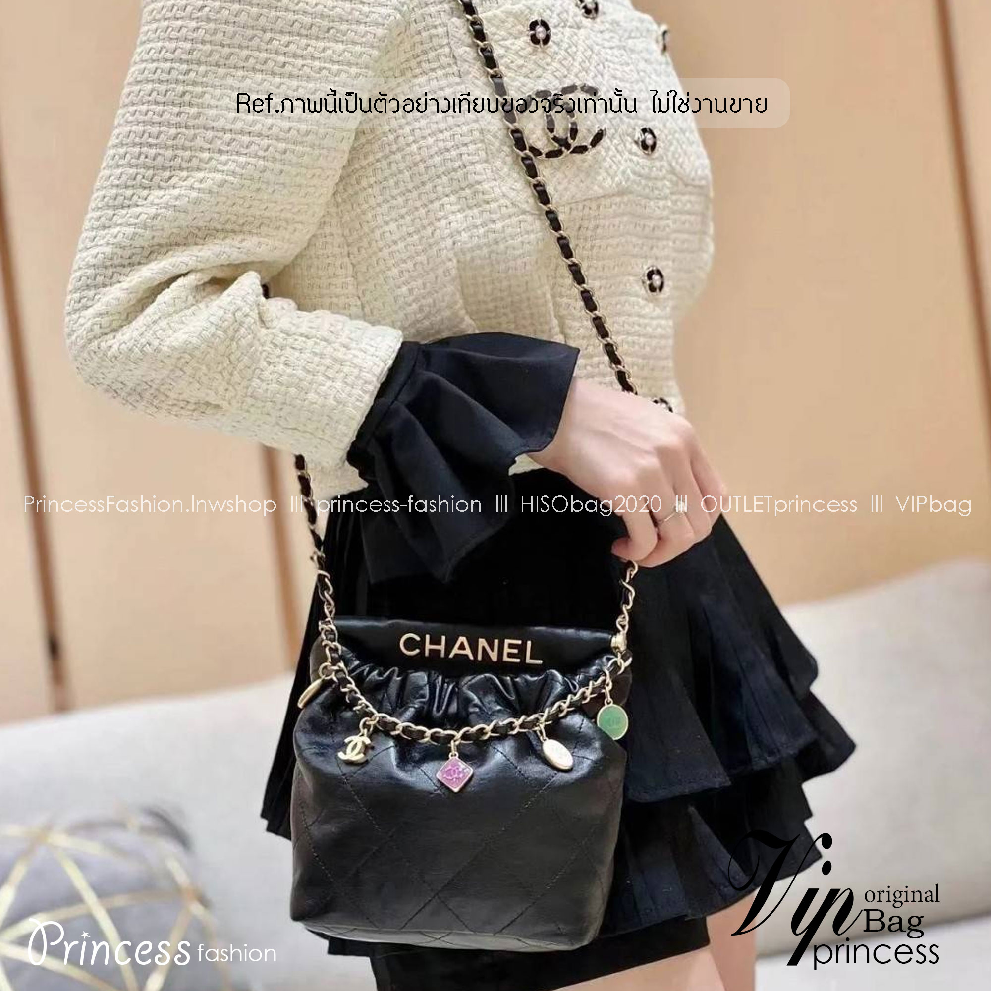CHANEL 23p mini 22bag / Chanel 23P mini bucket bag / Chanel ss22 shopping tote กระเป๋าสะพายไซส์มินิ เกรดออริ 1:1 ใช้งานต่างประเทศได้