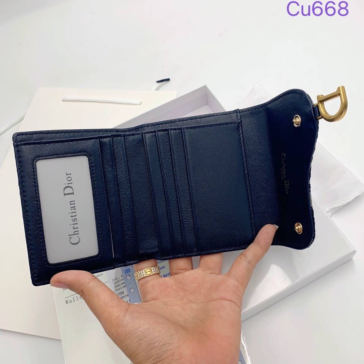 DIOR Saddle Lotus Wallet Blue Dior Oblique Jacquard กระเป๋าสตางค์ แบรนด์หรู พร้อมส่งที่ไทย ภาพสินค้าถ่ายจากงานขายจริง ใช้งานต่างประเทศได้