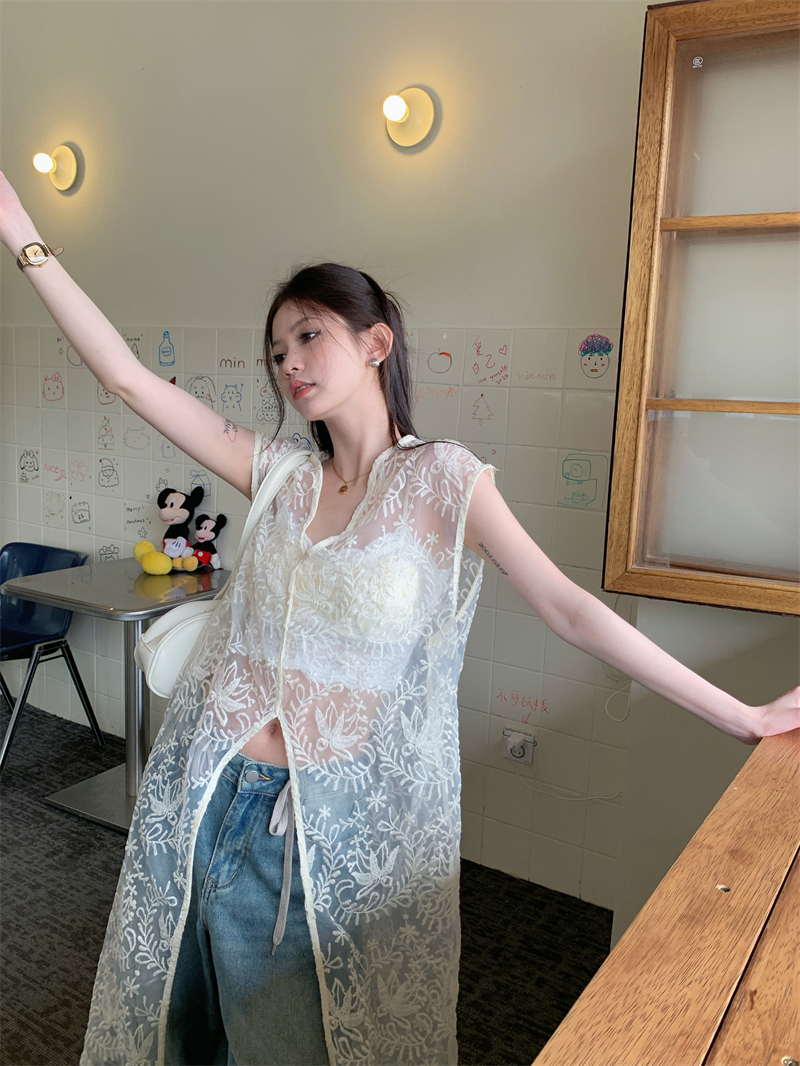 พร้อมส่ง 🍊 Nude Apricot blouse เสื้อคลุมลายลูกไม้ทอลายสวยมาก (IN38673)