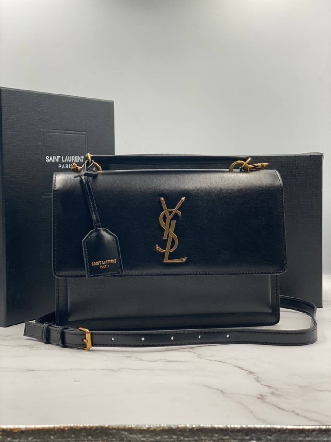 หนังแท้ YSL SAINT LAURENT SUNSET MEDIUM IN SMOOTH LEATHER SHOULDER BAG - BLACK