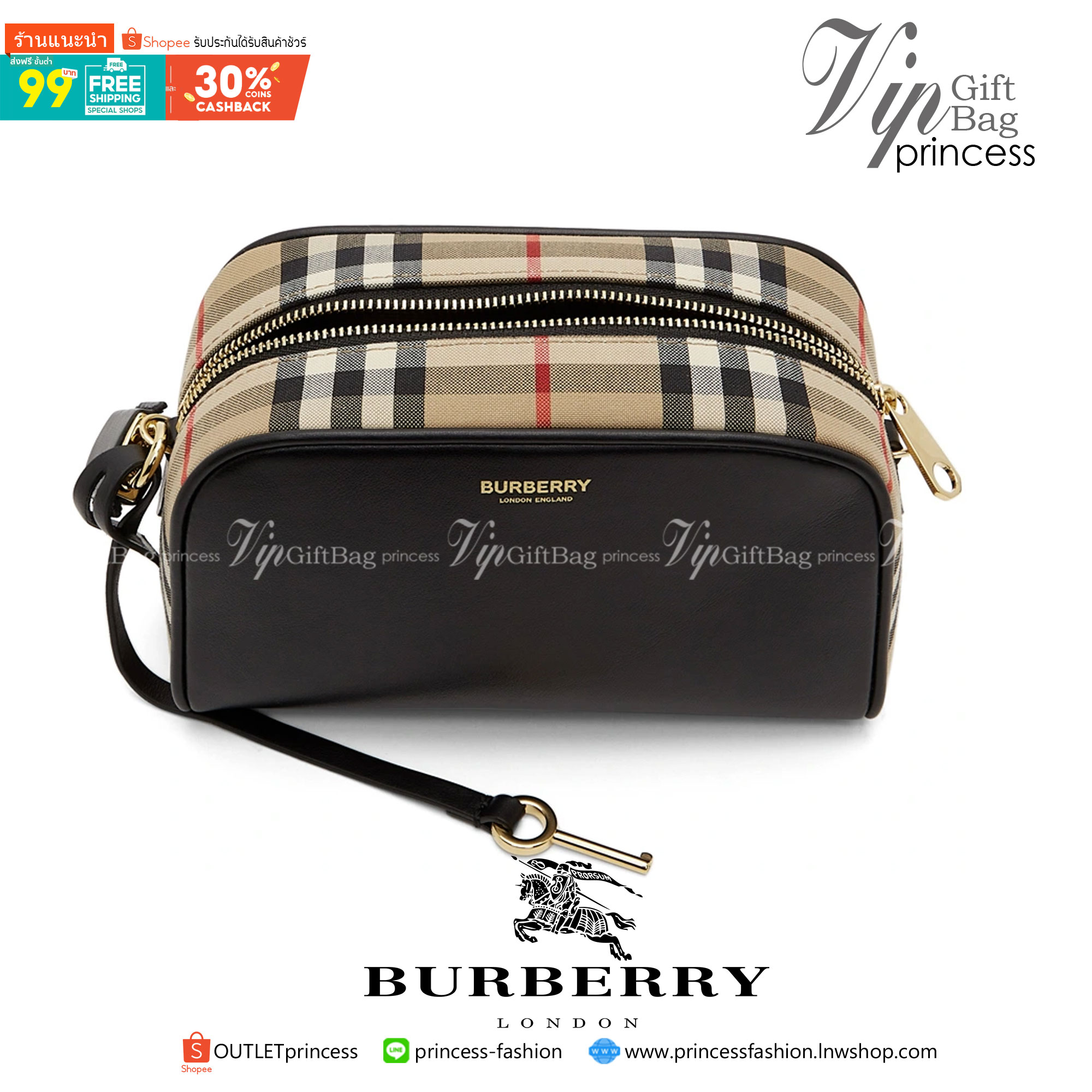 พรีเมี่ยมกิ๊ฟแท้ 100% 】พร้อมส่งที่ไทย ที่นี่ที่เดียว VIP gift BURBERRY Black Vintage Check Half Cube Crossbody Bag