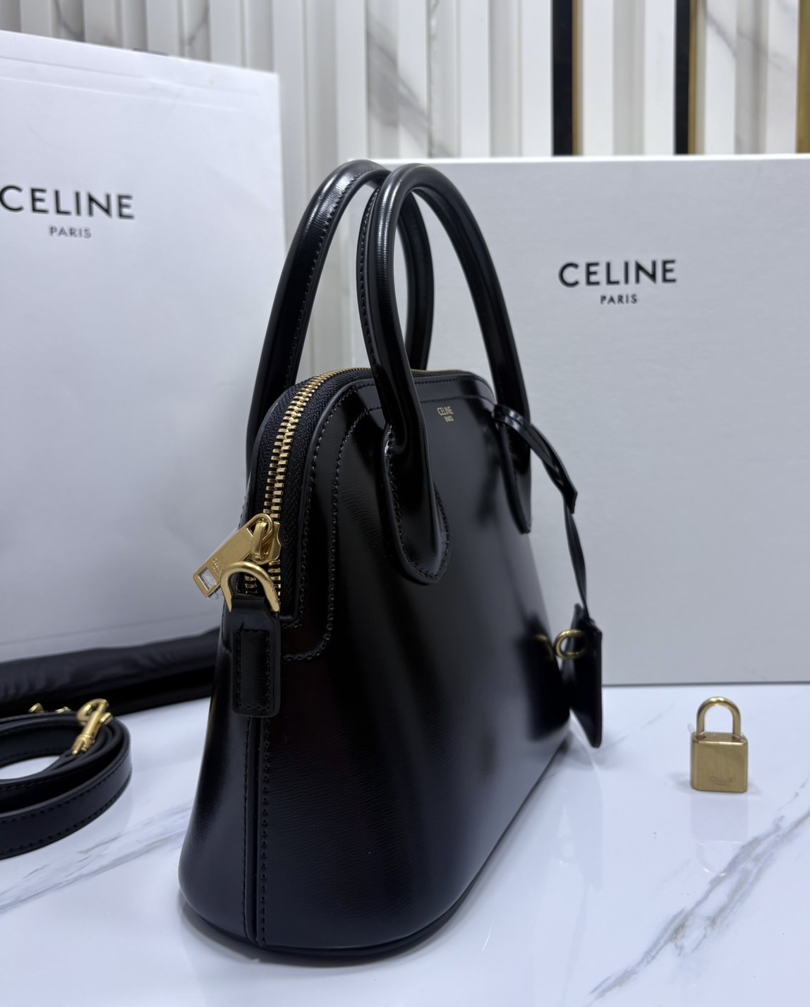 ORI หนังแท้ | CELINE TEEN HONORINE BAG IN Triomphe Canvas and Leather กระเป๋าสะพายทรงอัลม่าโท้ท พร้อมหูจับในตัว สวยเรียบหรู