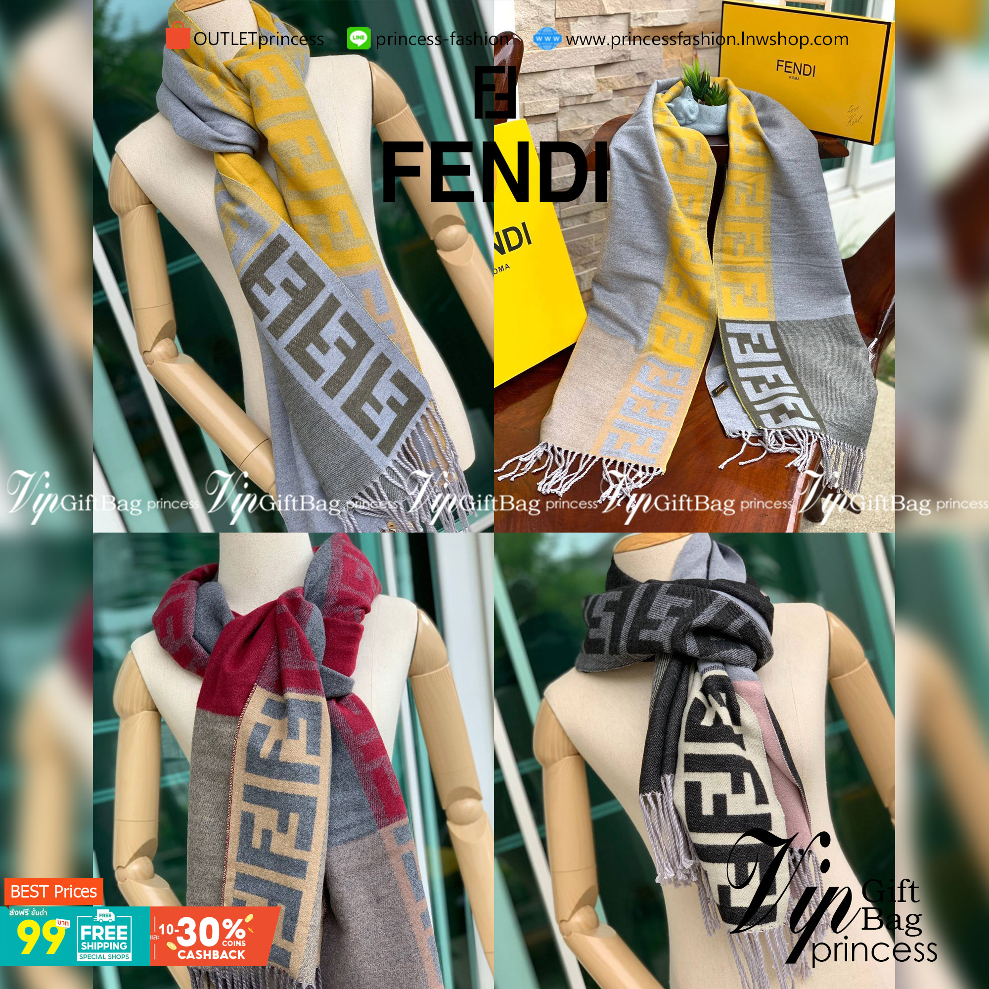 Fendi Scarves For Women’s Accessories Scarf แบรนด์แฟชั่นชั้นนำจากอิตาลี ส่งมอบความรู้สึกดีๆให้กับคนที่คุณรัก ในรูปแบบผ้าพันคอและผ้าคลุมไหล่ผืนใหญ่เพิ่มความอบอุ่น ถักทอด้วยผ้าcashmere เนื้อผ้านิ่ม สัมผัสนุ่มมือ ทอลายในตัว สีและลายคมชัด เหมาะสำหรับเป็นของฝา