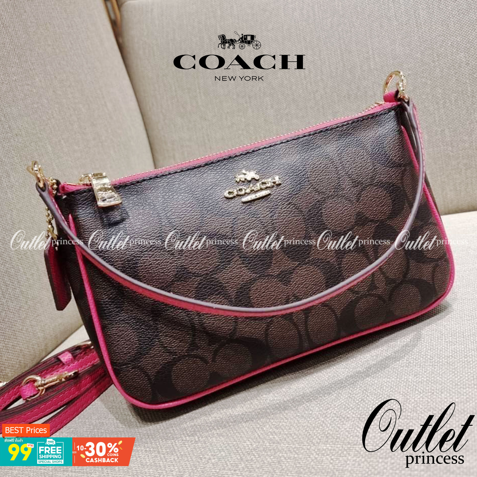 COACH 36674 TOP HANDLE POUCH IN SIGNATURE JACQUARD กระเป๋าทรงพอช ยอดฮิต ยกขึ้นแท่น ด้วยดีไซน์ที่ออกมาให้ใช้งานได้ง่าย ขนาดกำลังเหมาะ วัสดุหนังแคนวาสทนทาน ดีไปหมดขนาดนี้!! คุณลูกค้าถึงสั่งกันรัวๆจริงๆ ภายในโล่งกว้าง ใส่โทรศัพท์ได้ทุกรุ่น มาพร้อมสายคล้องแขน
