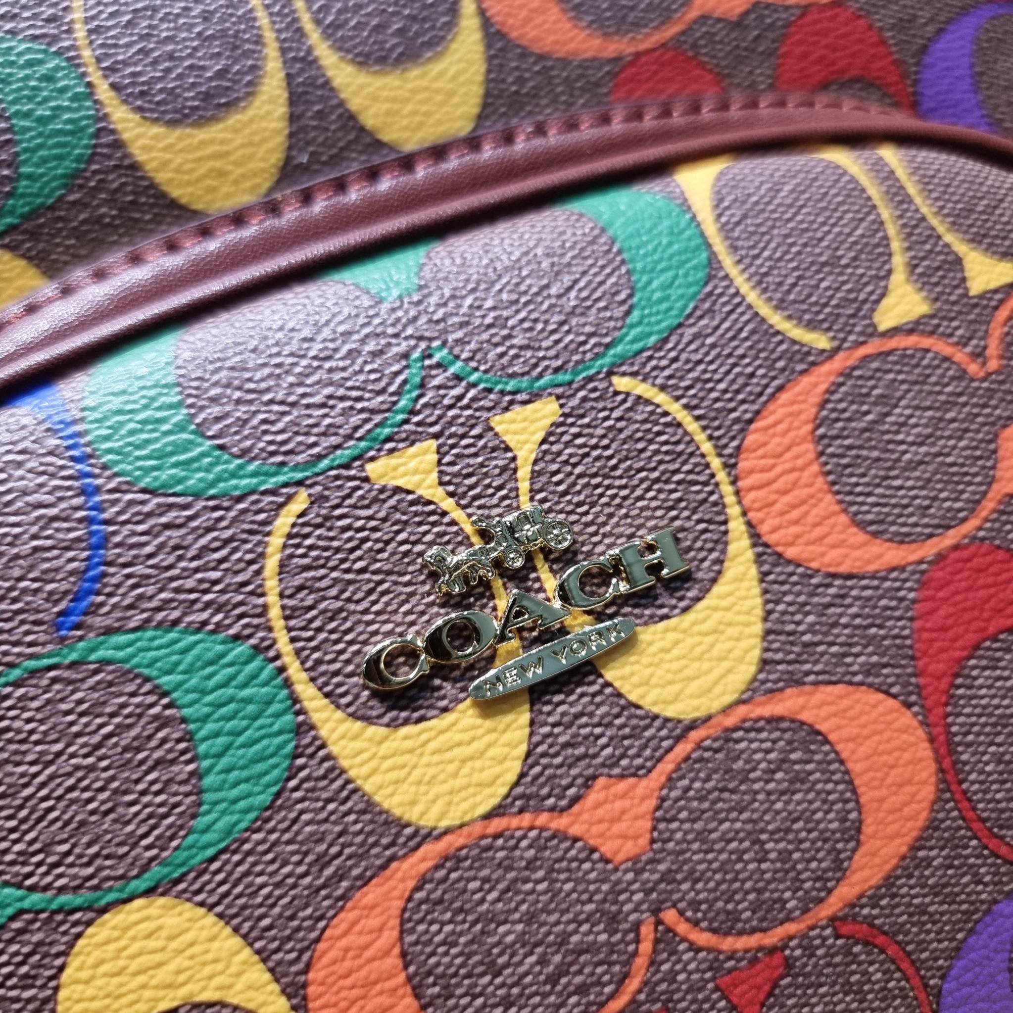 Coach Court Backpack In Rainbow Signature Canvas CA140 กระเป๋าเป้ต้องมาแล้ว ช่วงส่งท้ายปี เทศกาลที่ใครๆก็ไปเที่ยว ใบนี้ตอบโจทย์แน่นอน โดดเด่นด้วยลวดลายสีรุ้ง วัสดุหนังแคนวาส มีช่องซิปให้เลือกใส่ได้มากมาย แย่งสัดส่วนไว้เป็นอย่างดี ด้านหลังบุนวมซอฟท์หลังเวล